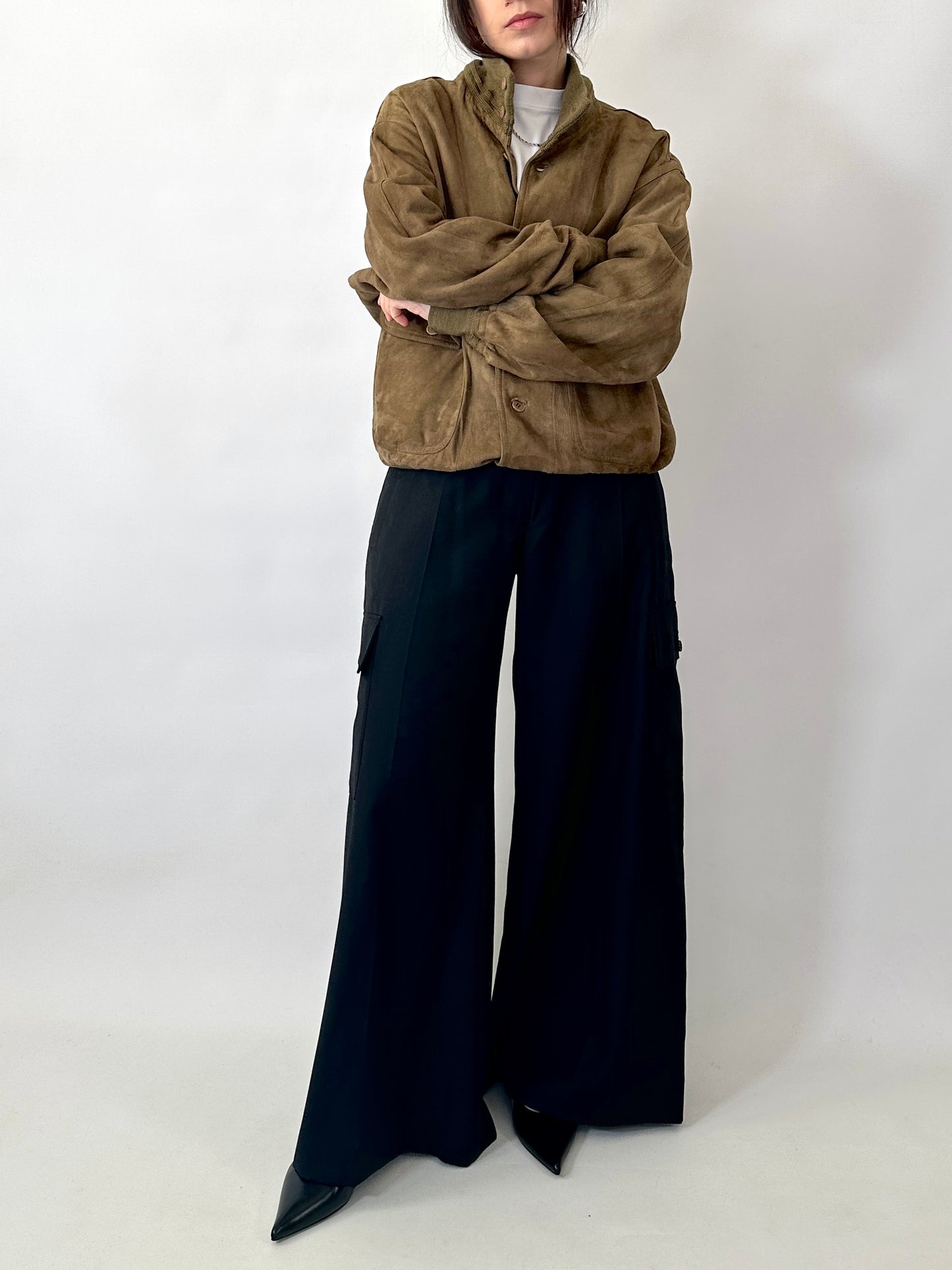 Real suede khaki bomber