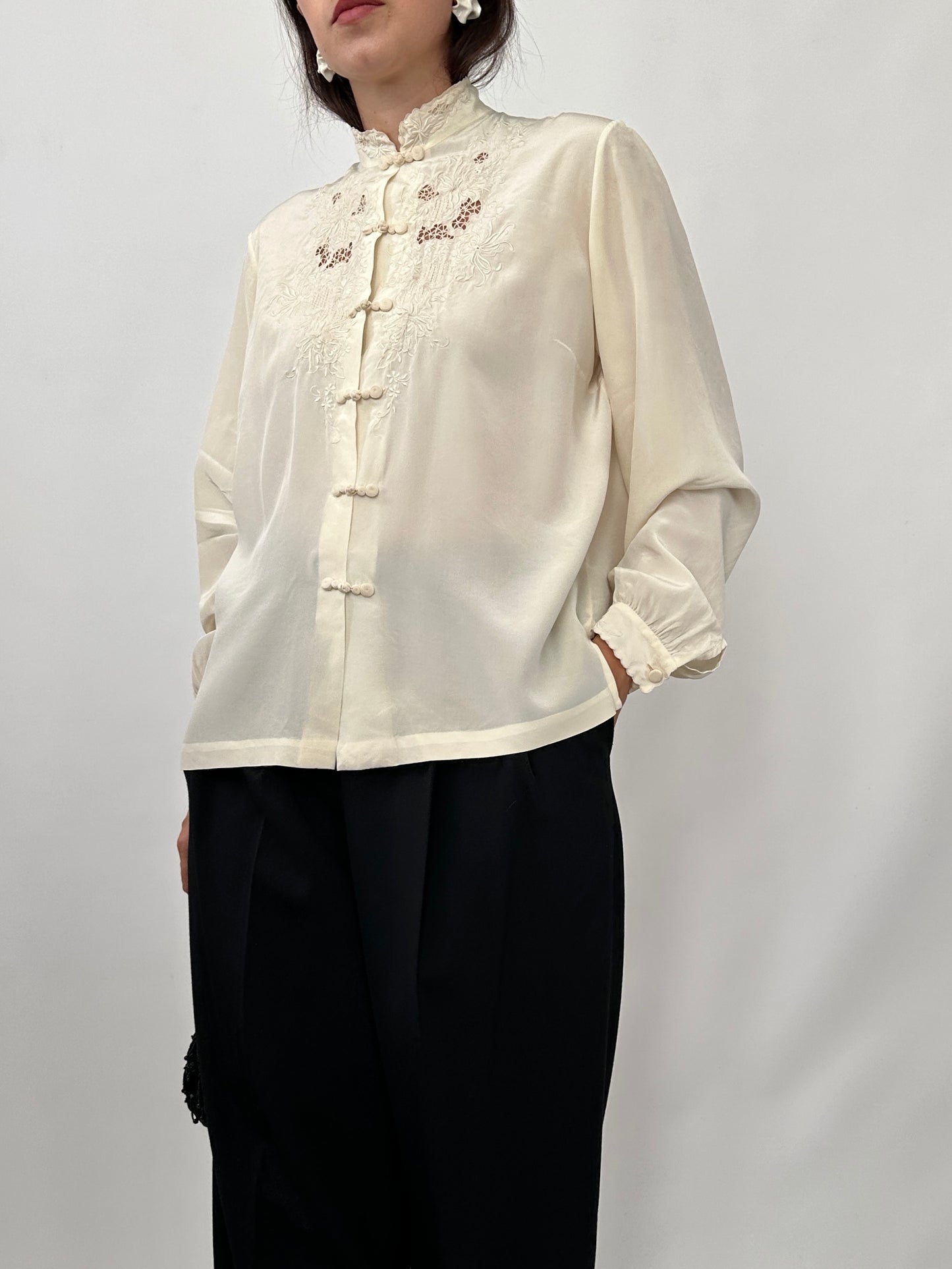 Hand-Embroidered Vintage Chinese Silk Blouse