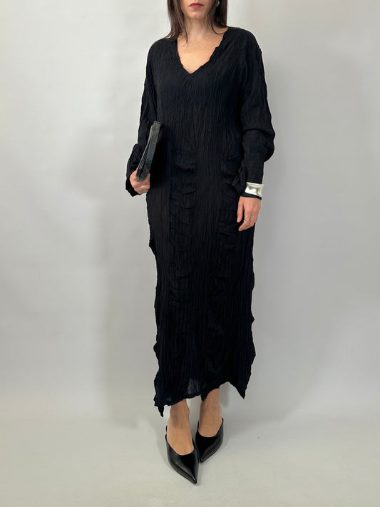 Black Crinkled Texture Dress