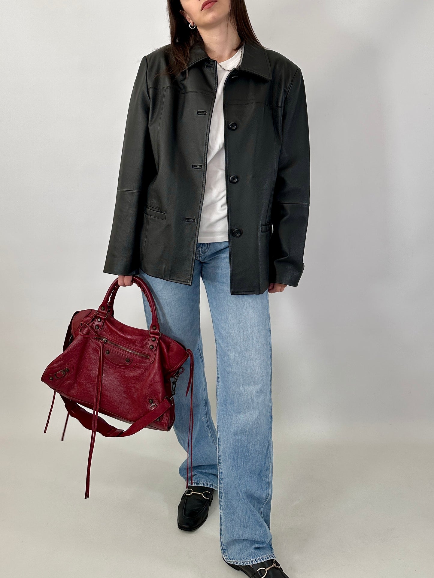 Vintage genuine leather boxy jacket