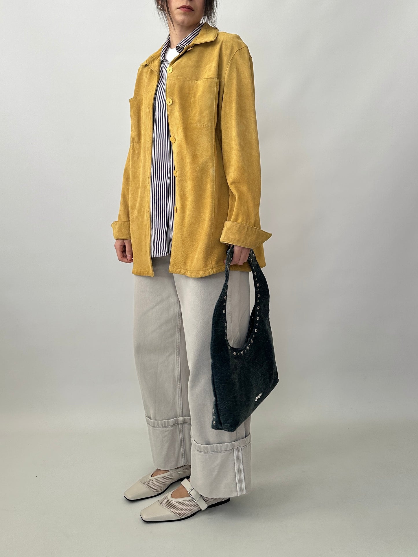 Yellow real suede overshirt