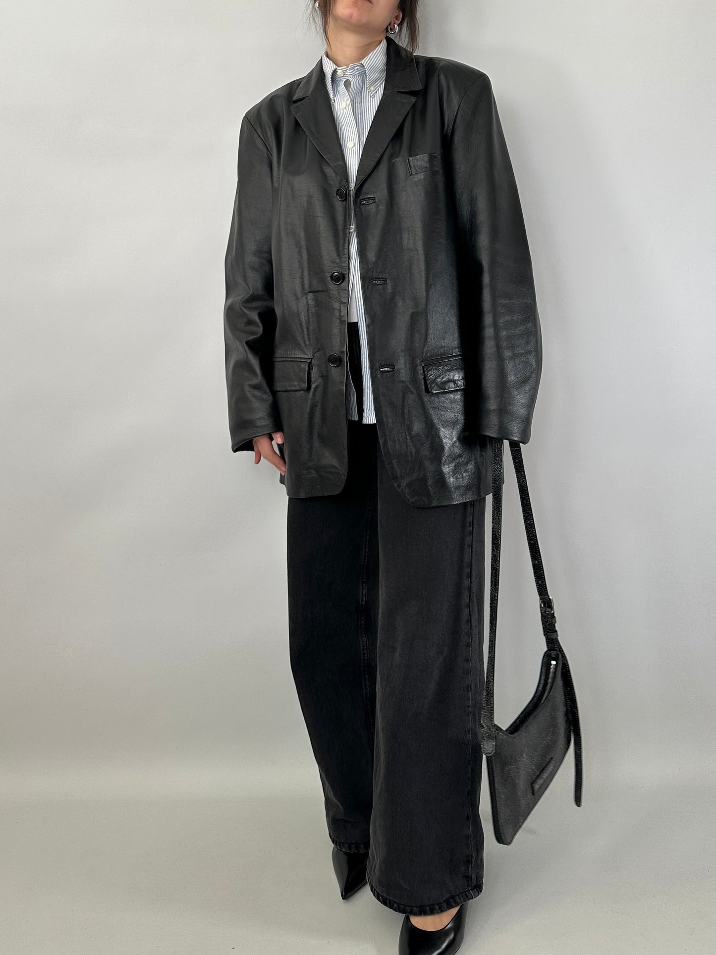 Genuine leather oversize blazer