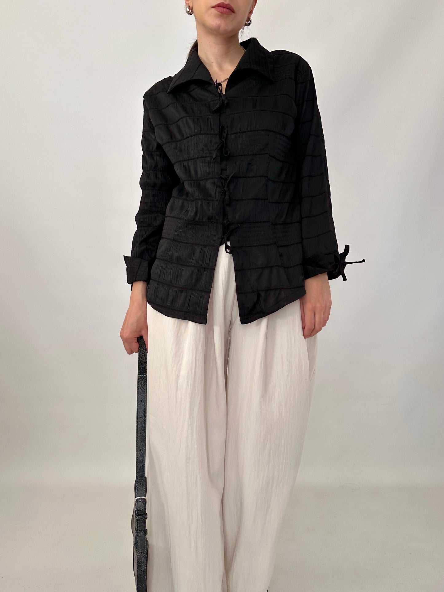 Crinkle bow detail shirt