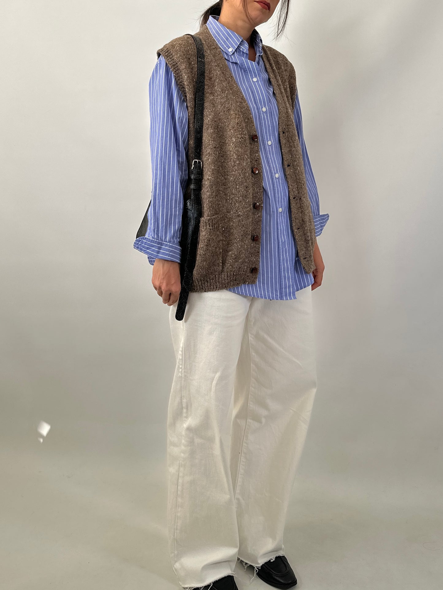 Button-front brown sweater vest