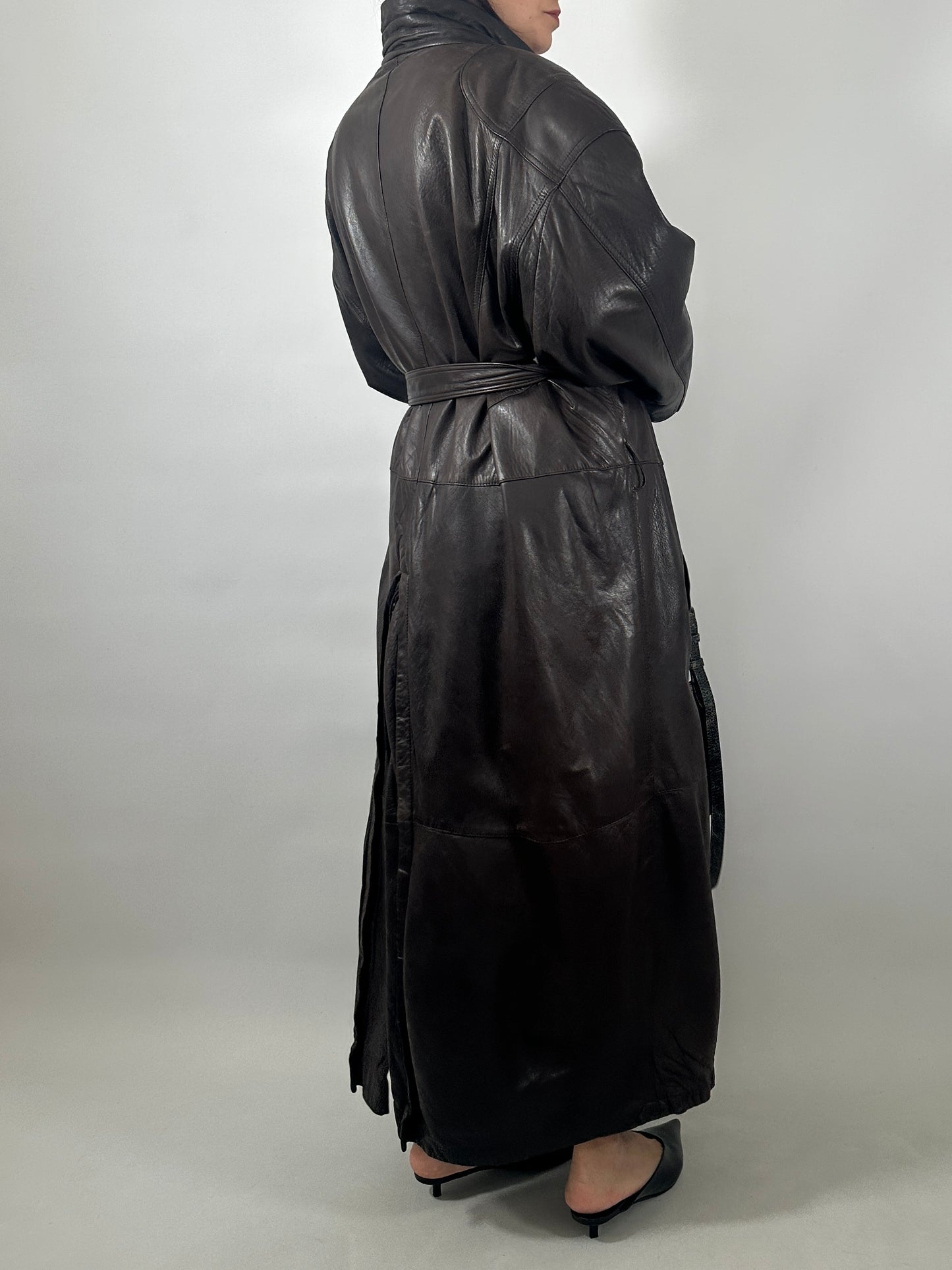 Vintage Soft Leather Funnel Neck Coat