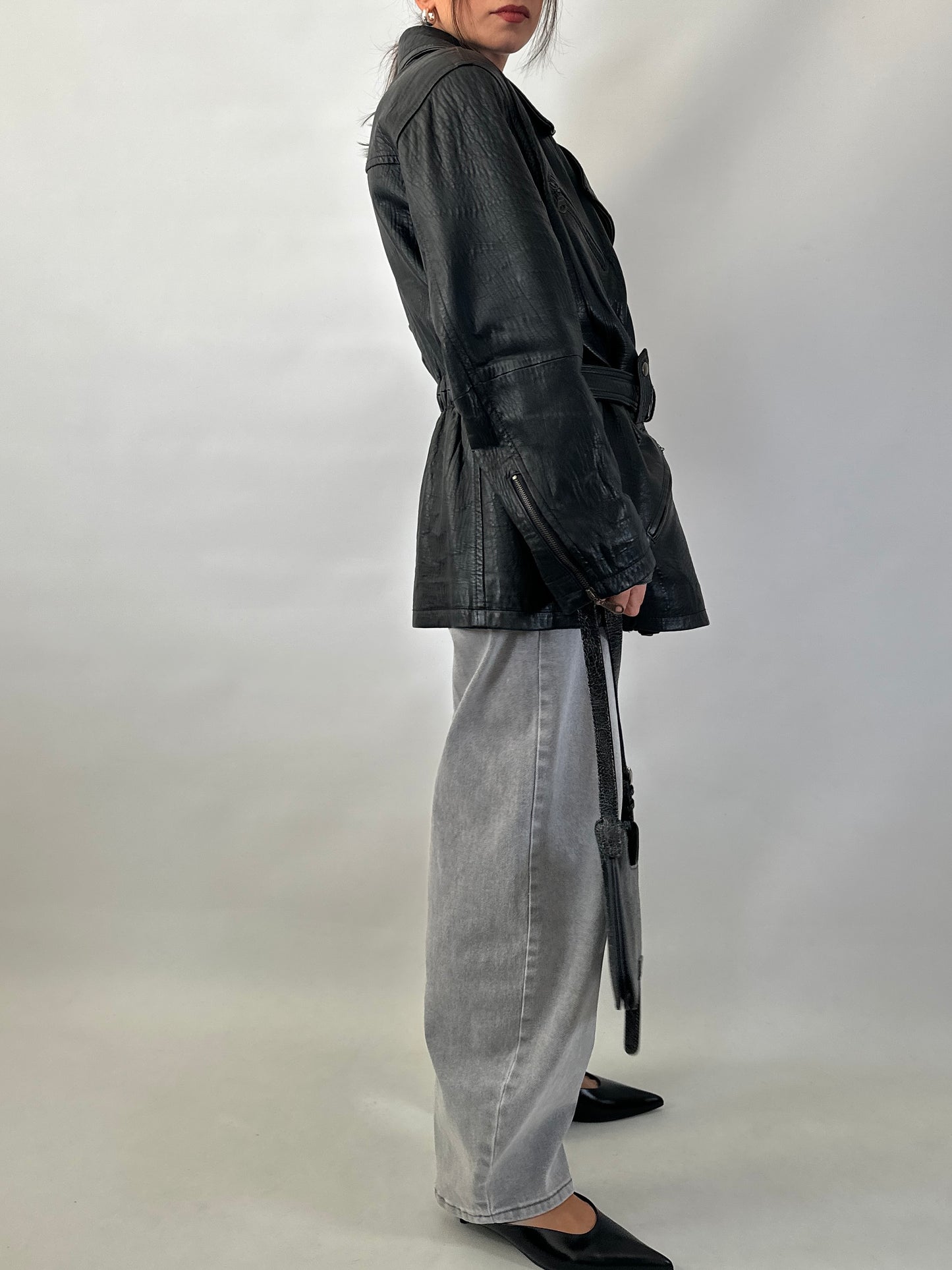 Vintage belted soft leather jacket