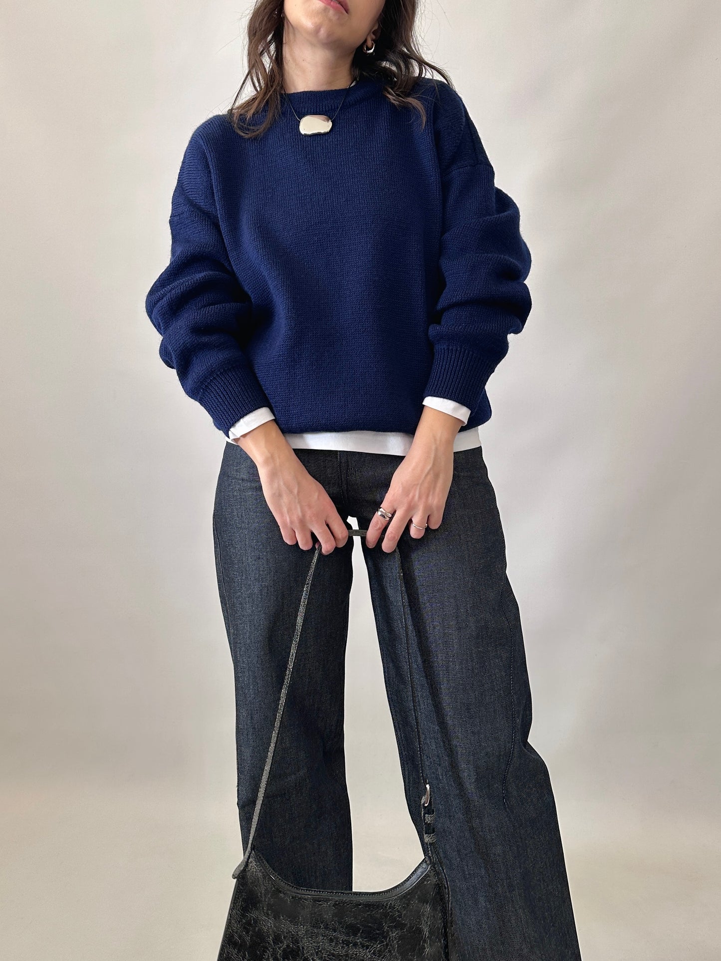 Blue wool crewneck sweater