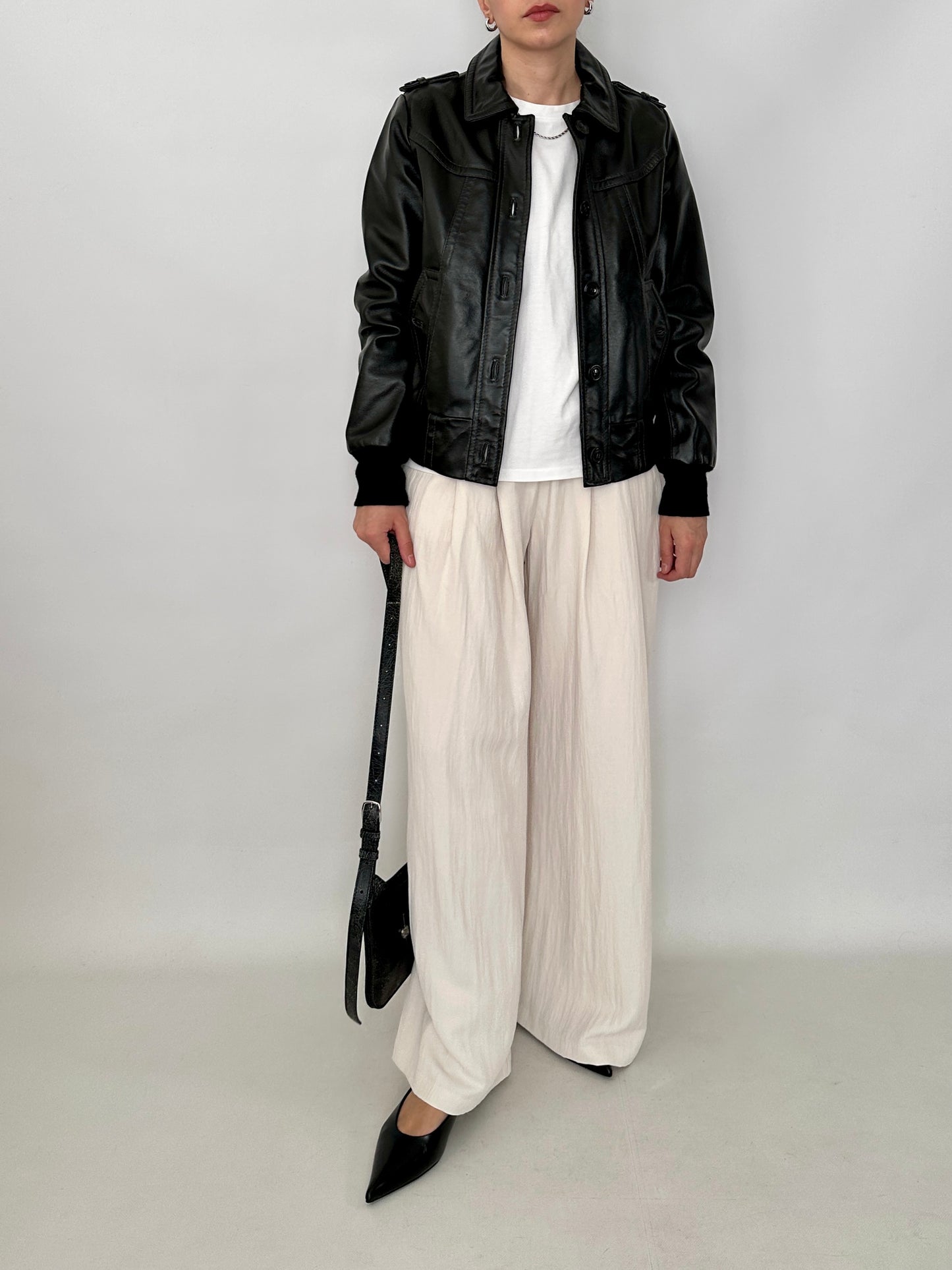 Slim fit bomber jacket in real leather