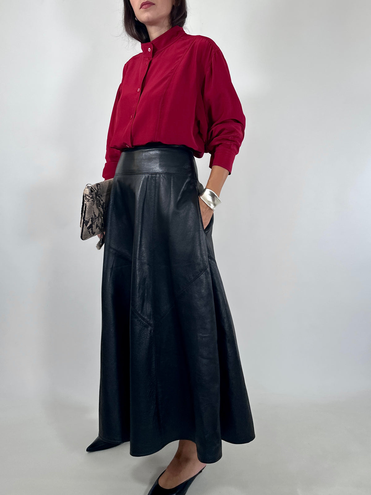 Vintage Black Leather Maxi Skirt