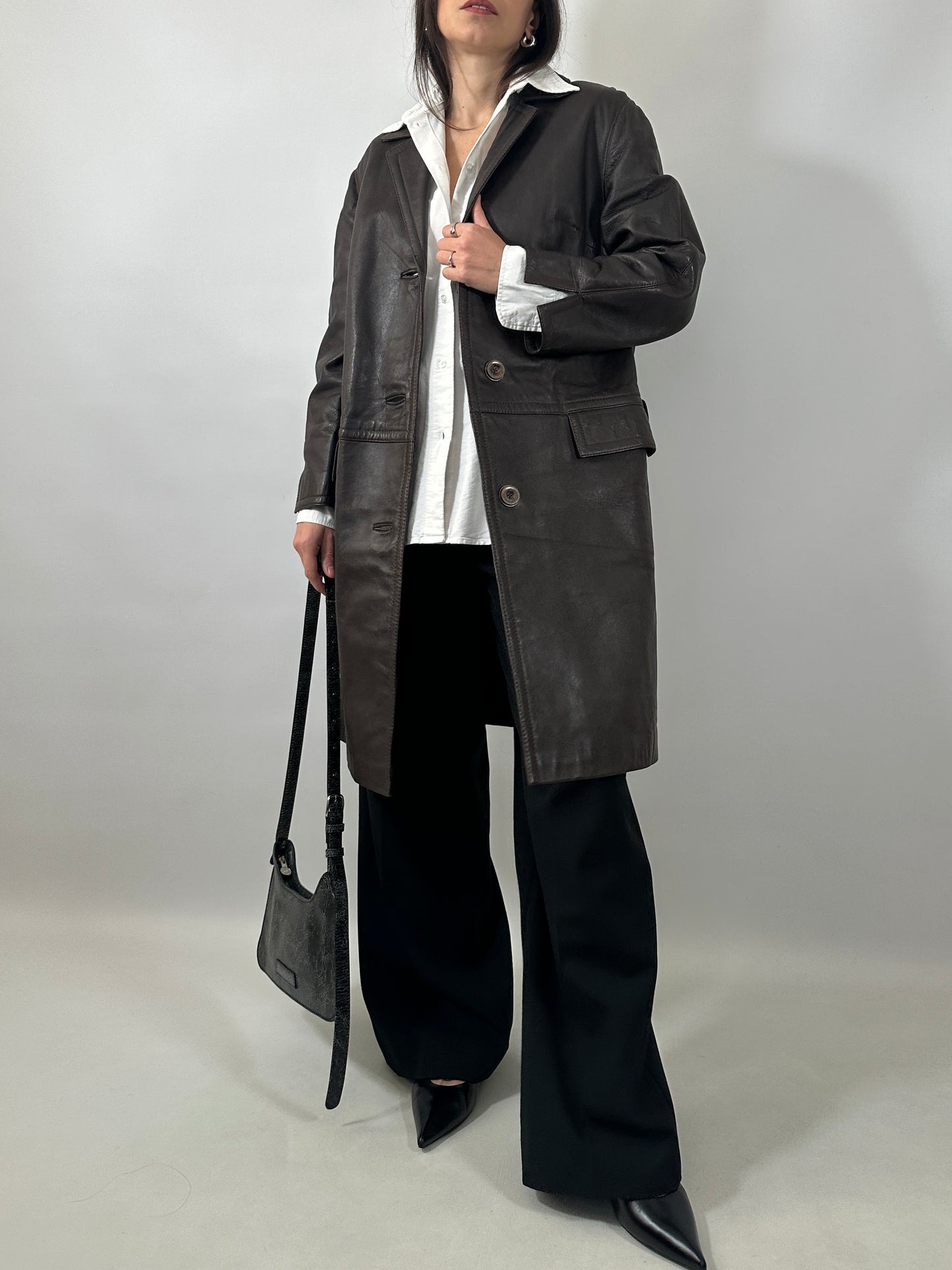 90s Brown Leather Long Jacket