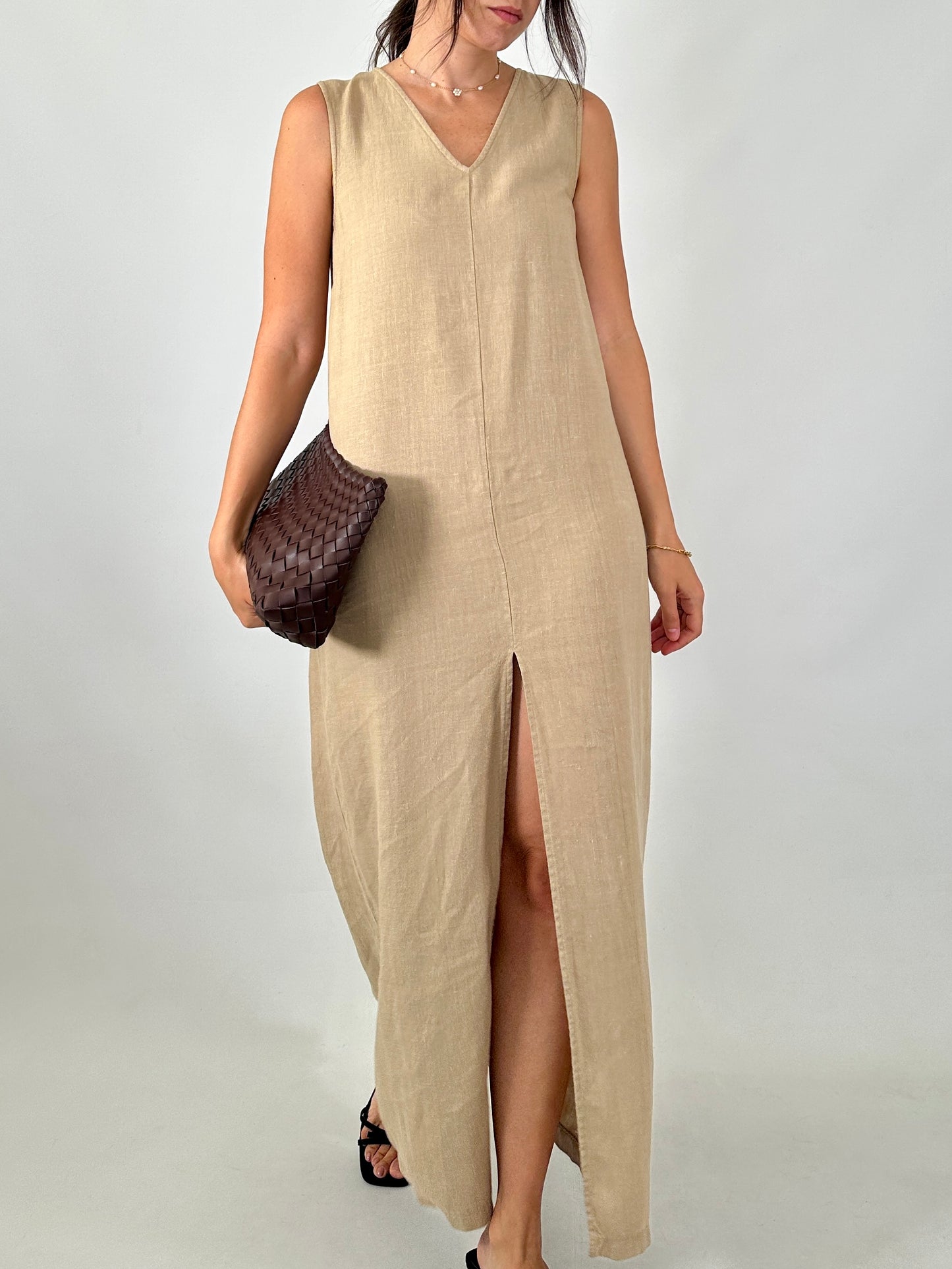 Pure linen split dress