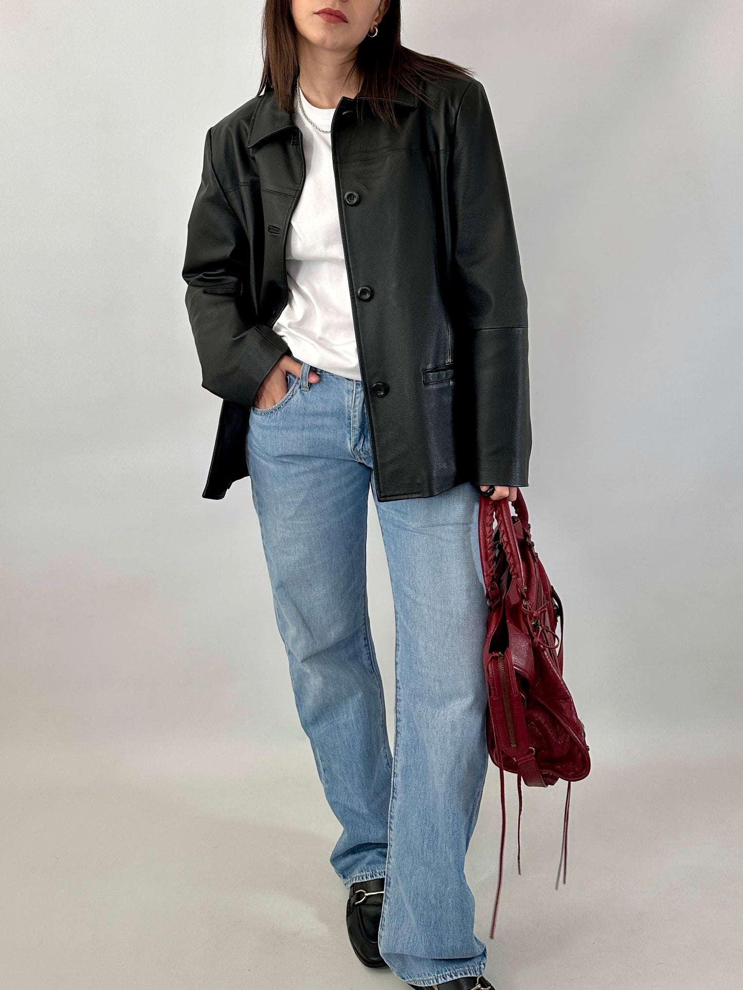 Vintage genuine leather boxy jacket