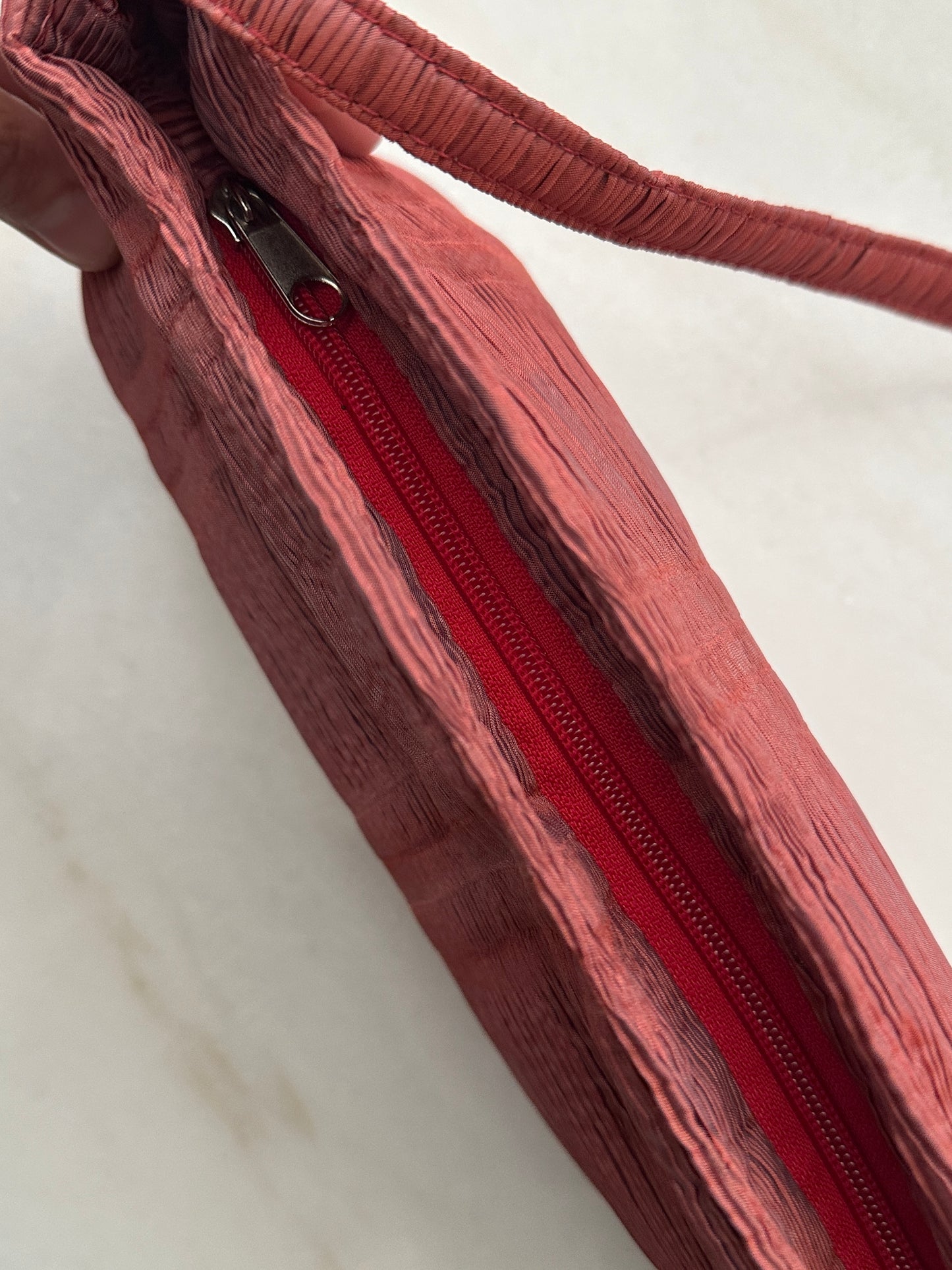 Faded Red Pleated Shoulder Bag