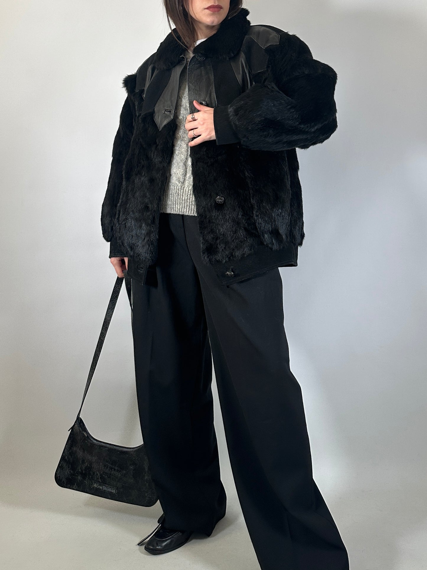 Vintage Fur & Leather Panel Jacket