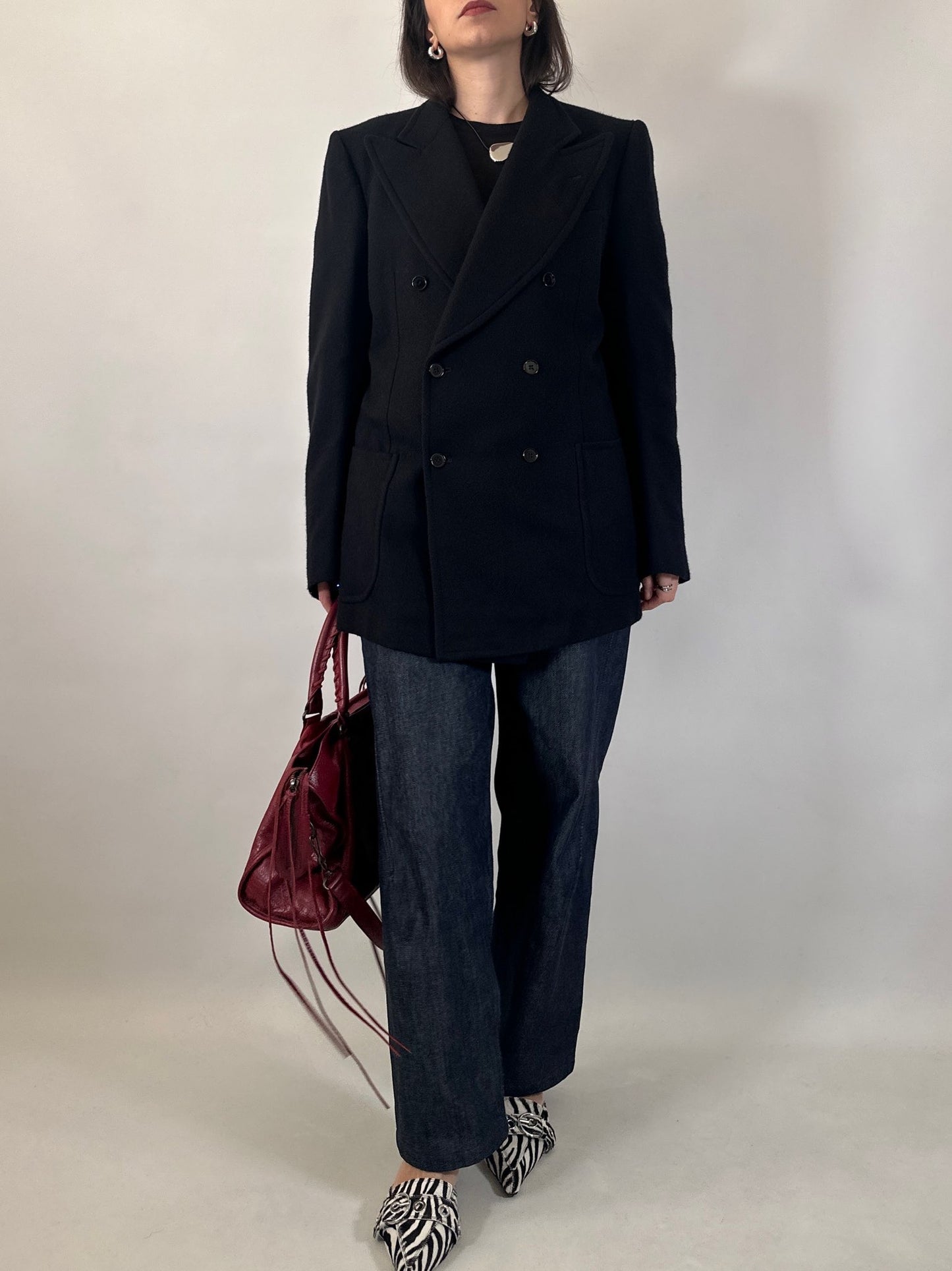 Vintage Black Structured Wool Blazer