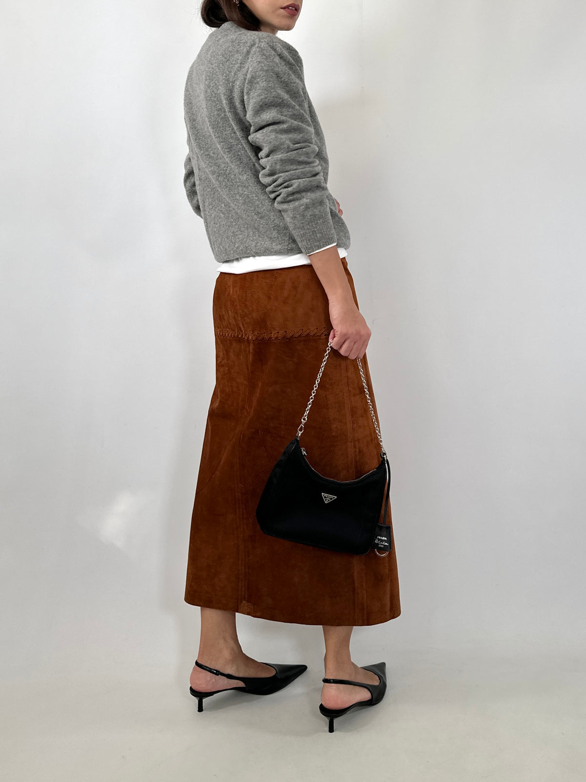 Suede Double Slit Midi Skirt