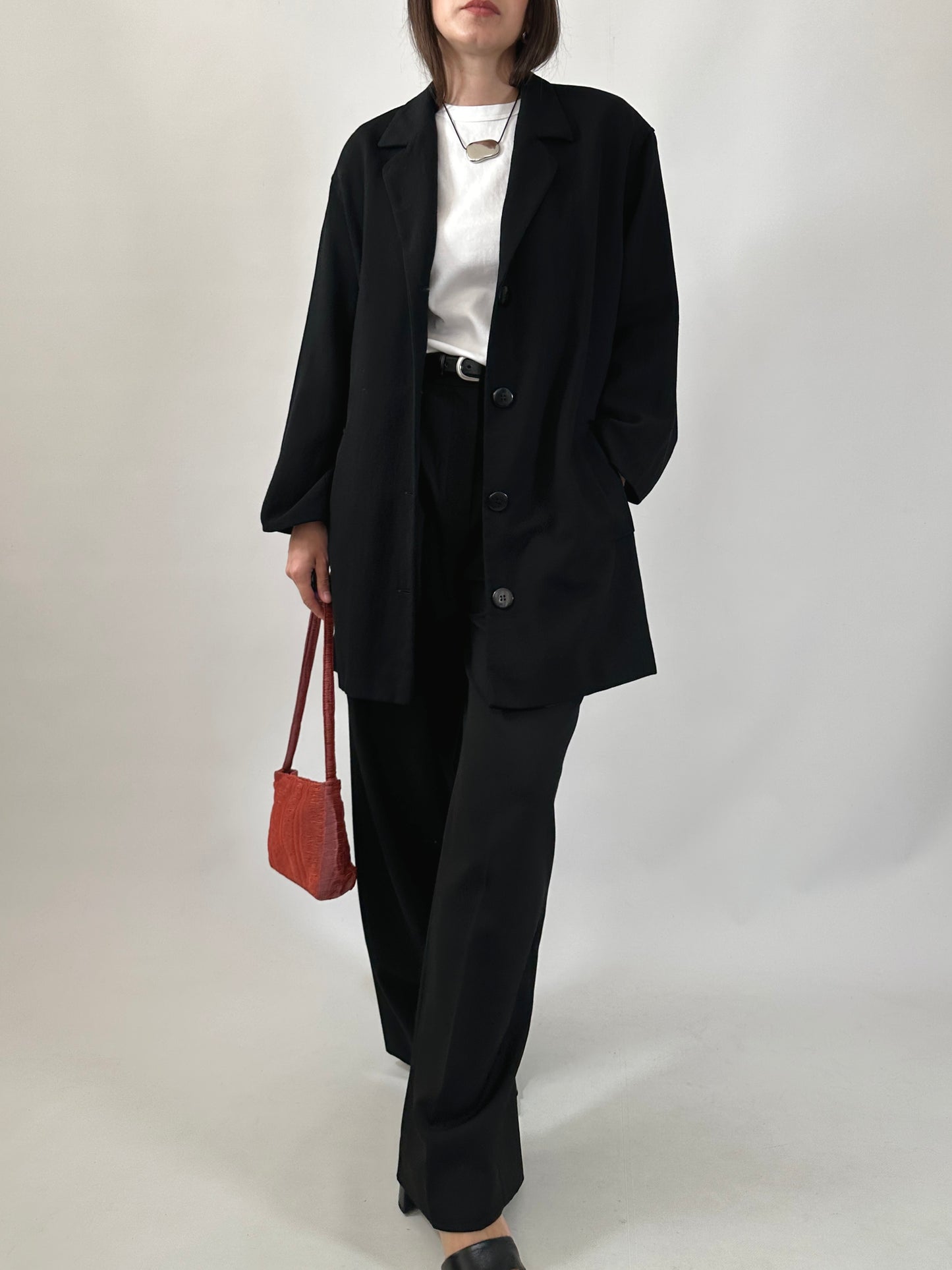 Vintage Relaxed Wool Blazer with Back Belt