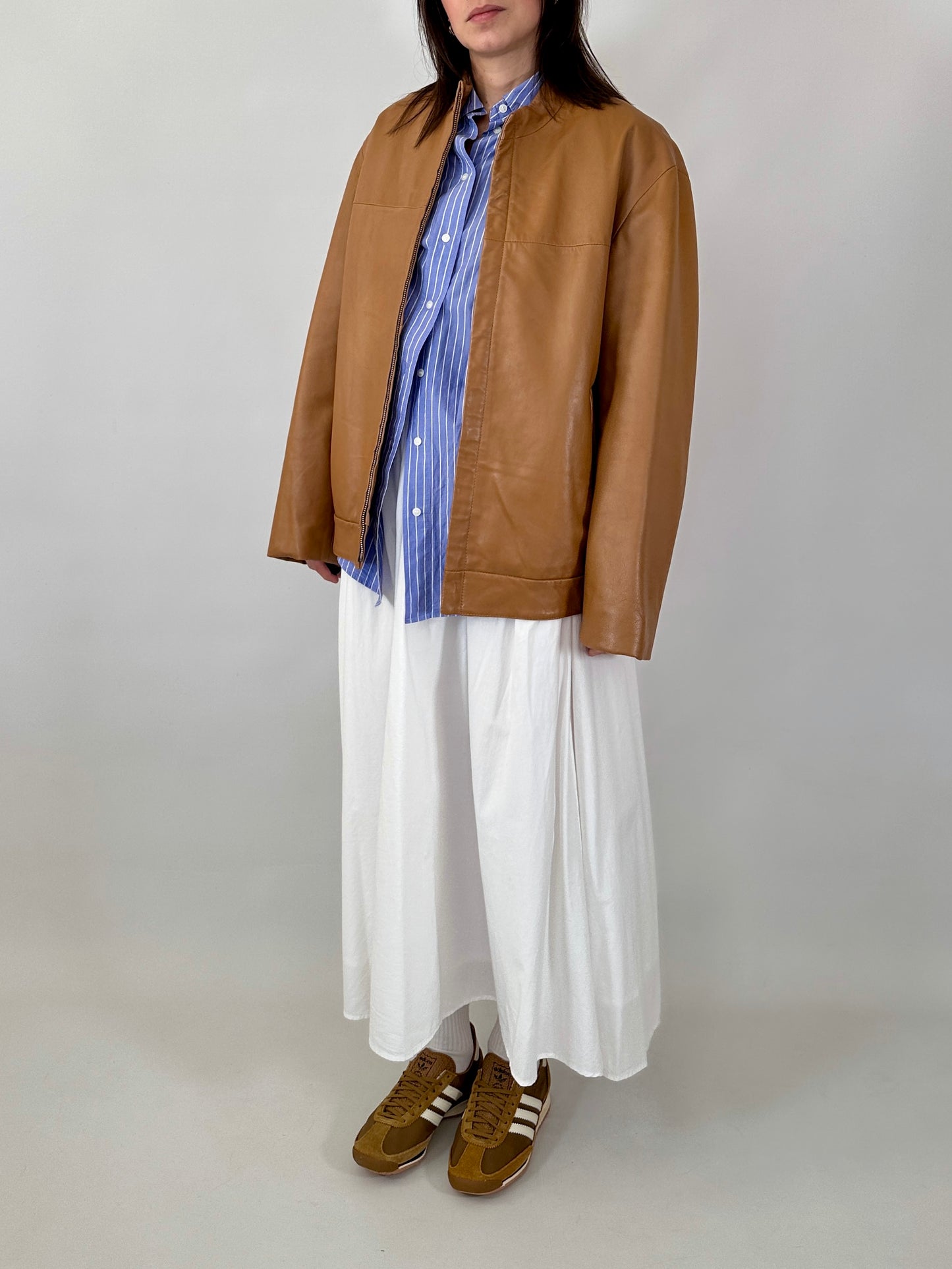 Biscuit oversized leather jacket