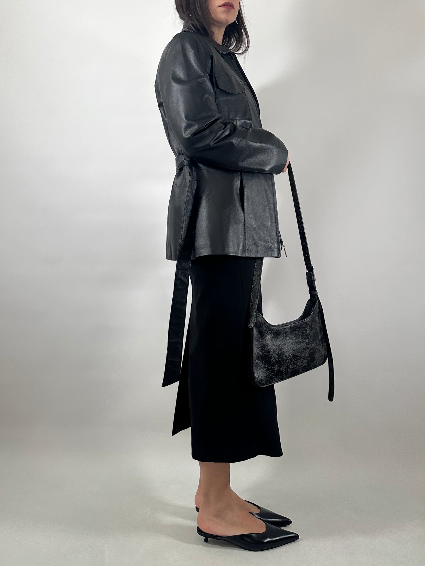 Vintage Leather Belted Jacket