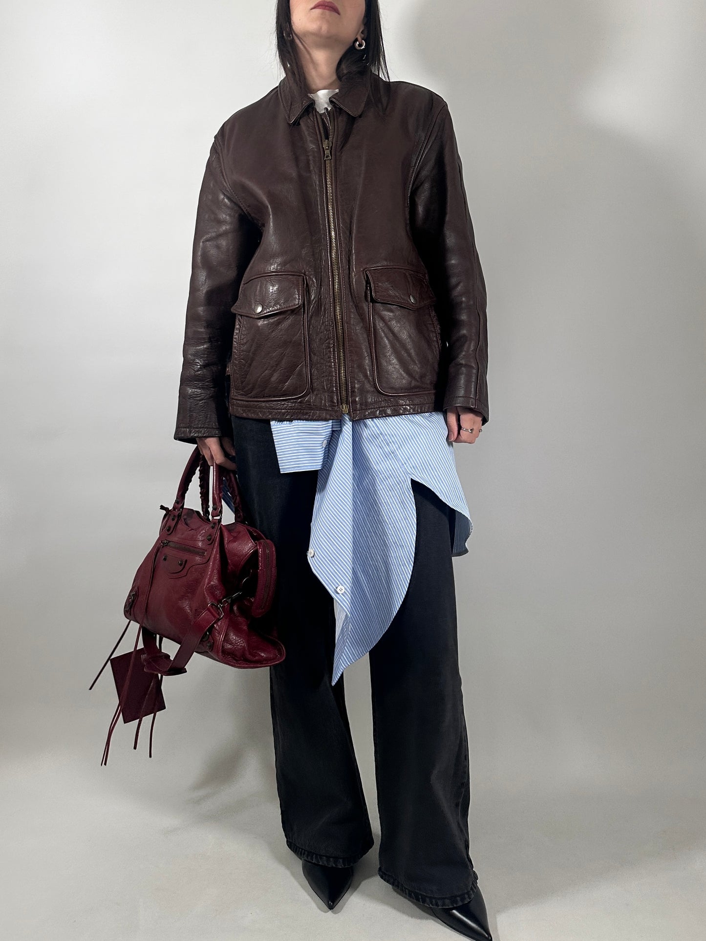 Vintage Leather Jacket with Removable Vest