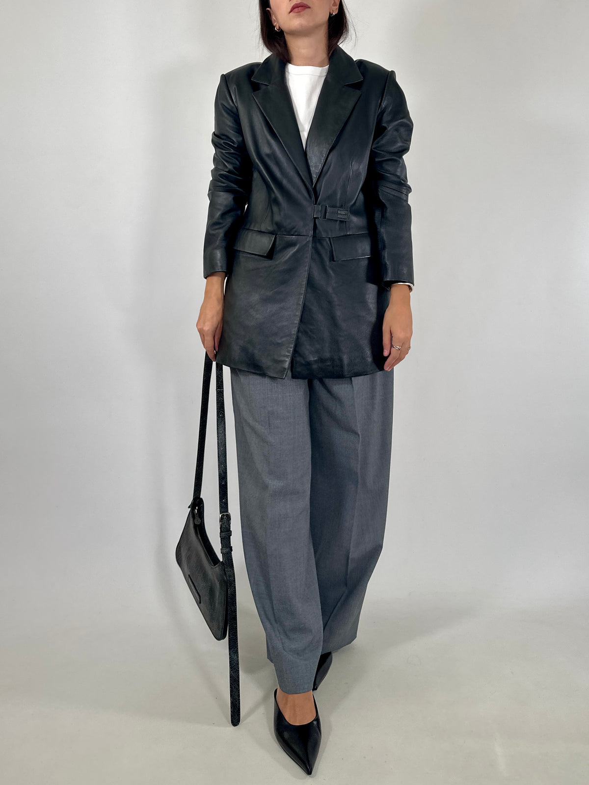 Minimal Closure Leather Blazer