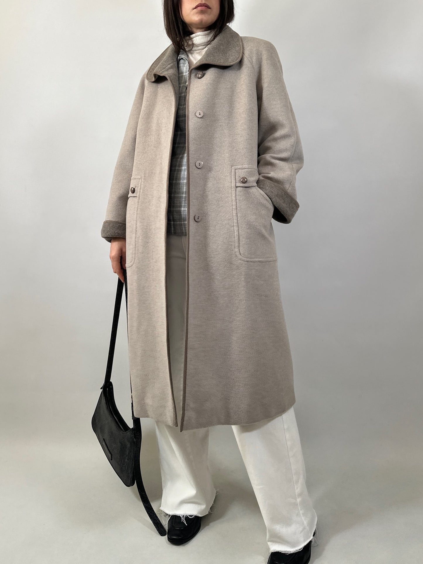 Vintage Wool & Cashmere Coat with Contrast Collar & Cuffs