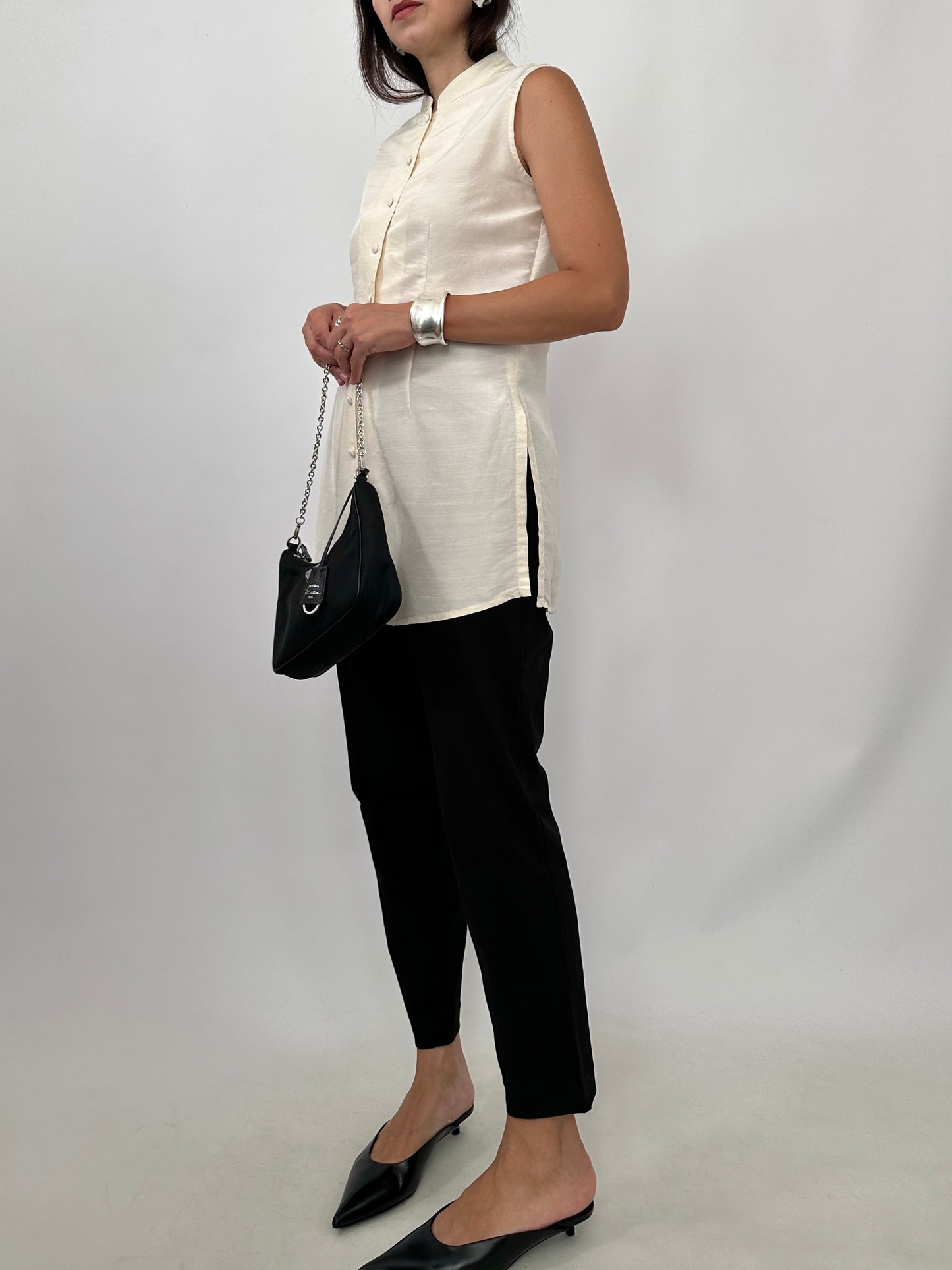 Silk Mandarin Collar Blouse