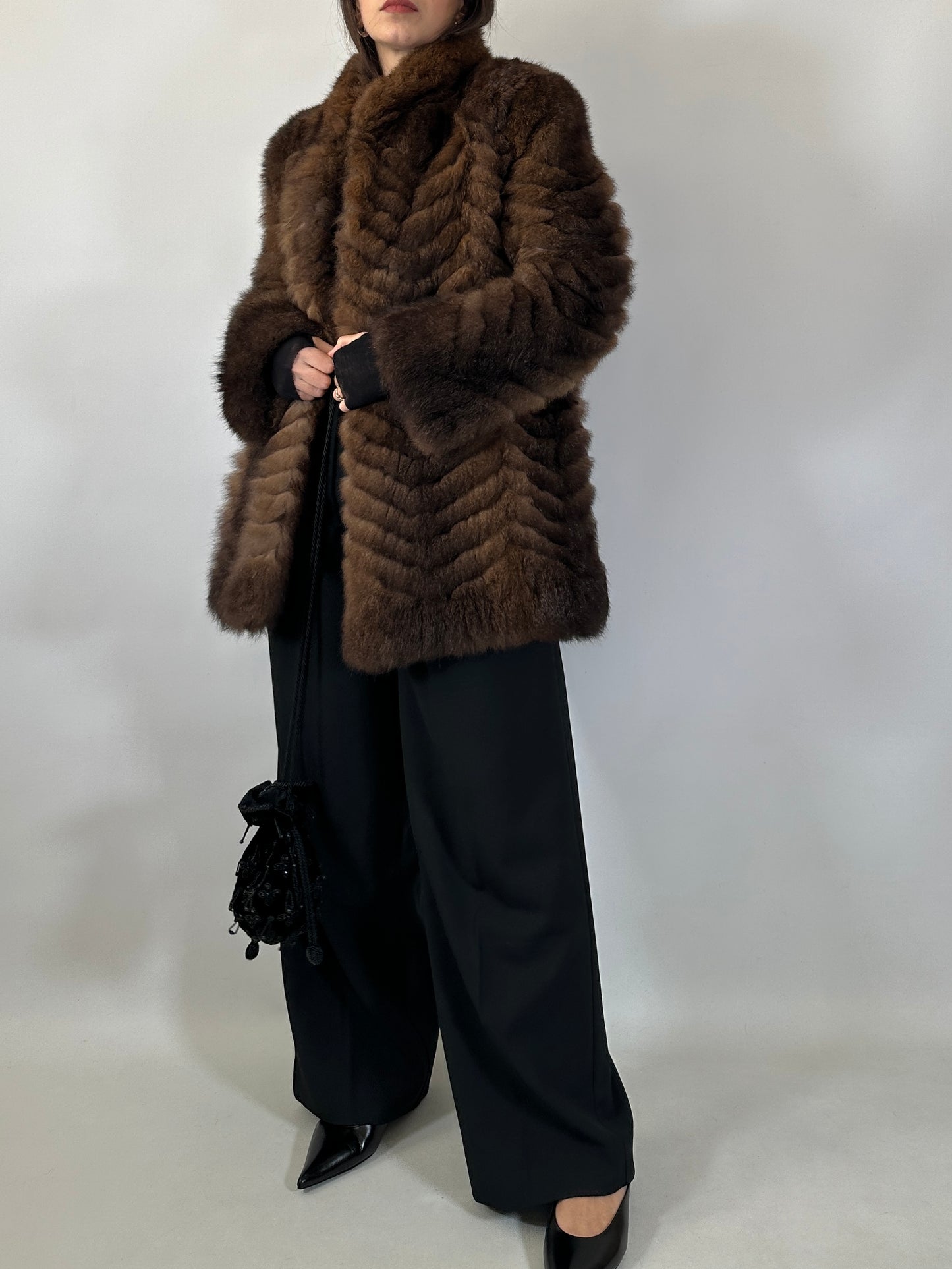Vintage Chevron Fur Coat