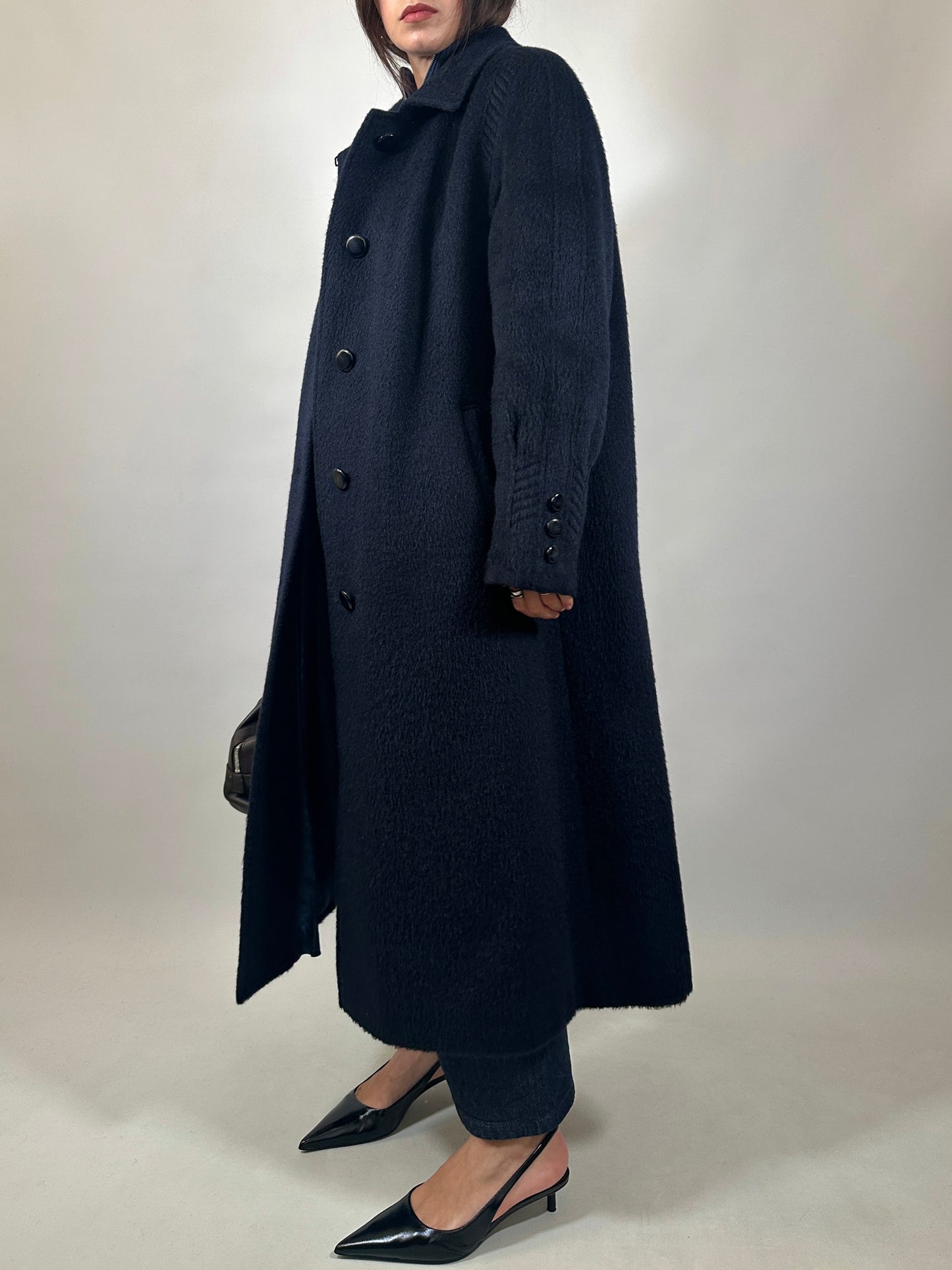 Long Blue Lama and Wool Coat