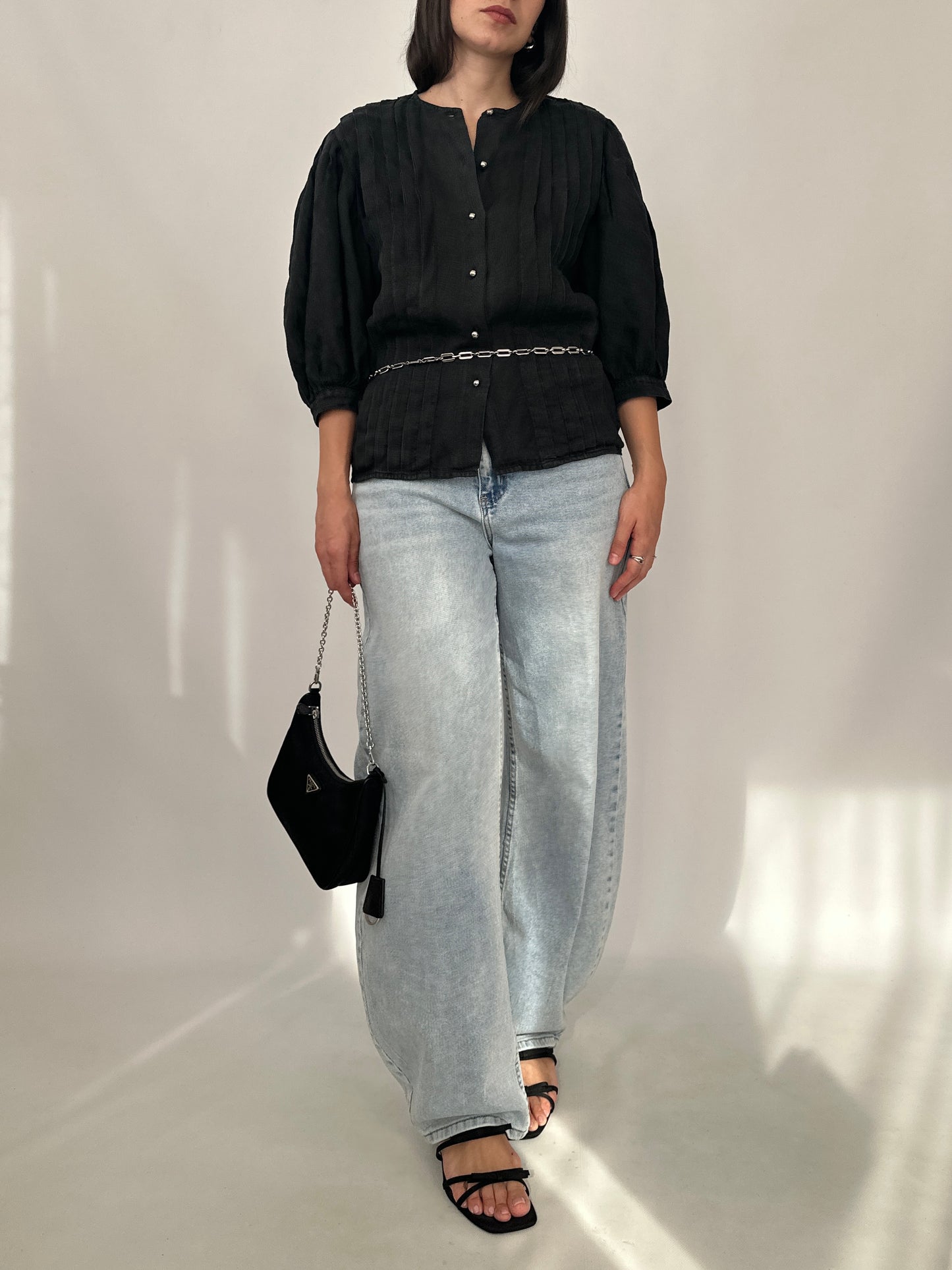Vintage Linen Pleated Blouse