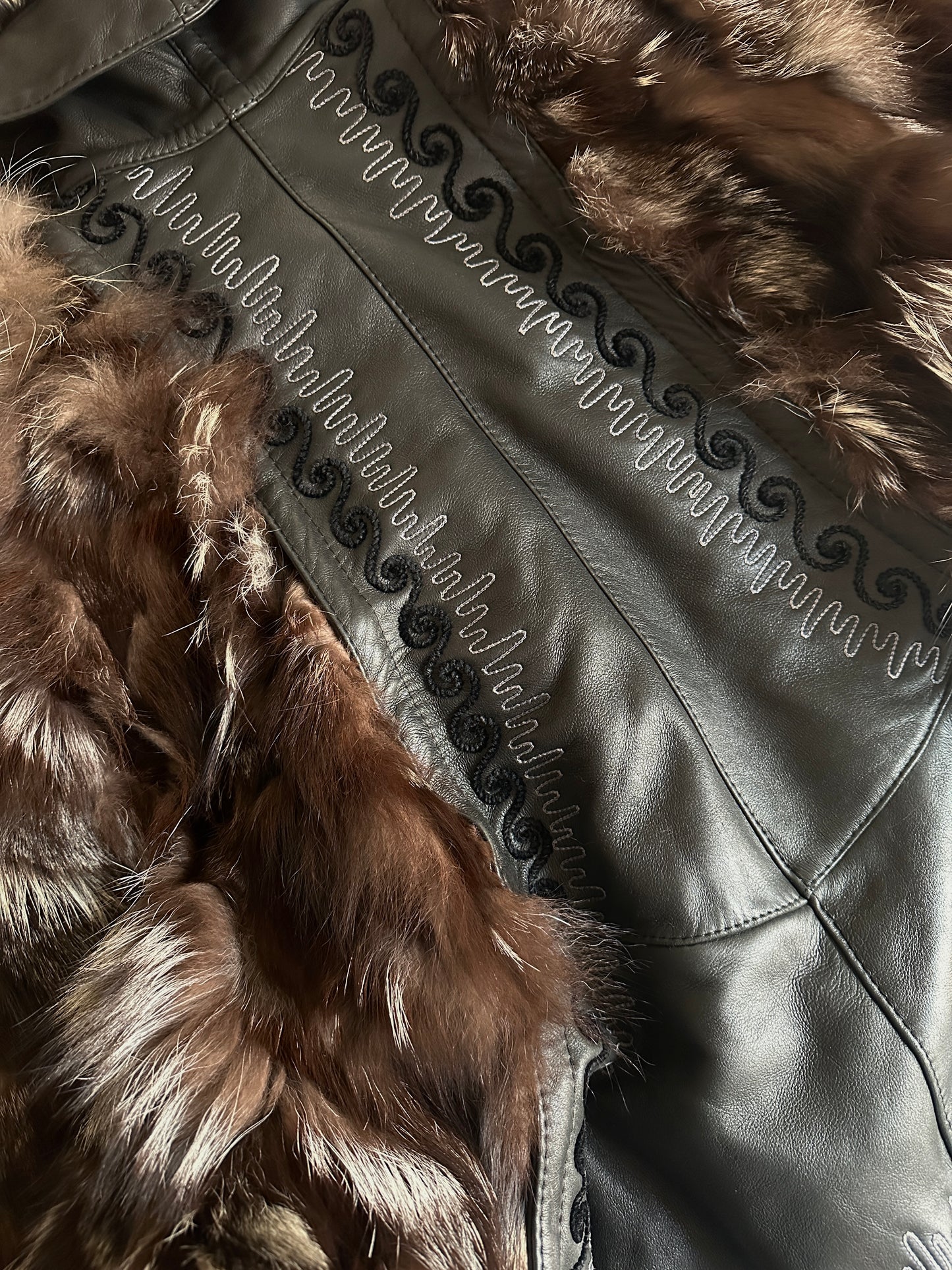 Embroidered Shearling Jacket with Fur Sleeves
