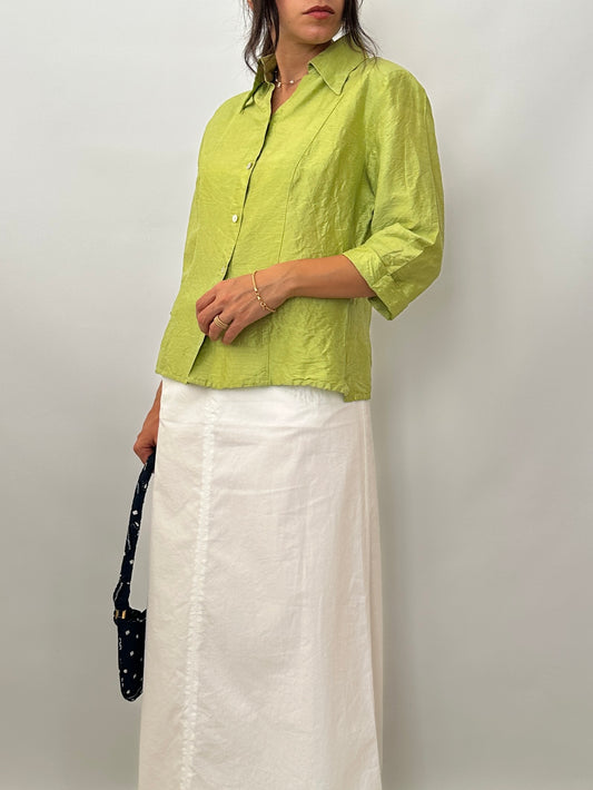 Y2K crinkled silk fitted shirt