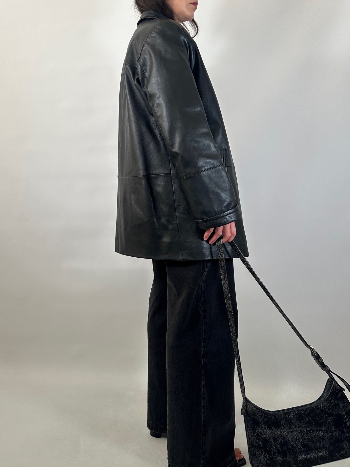 Minimal Black Leather Coat