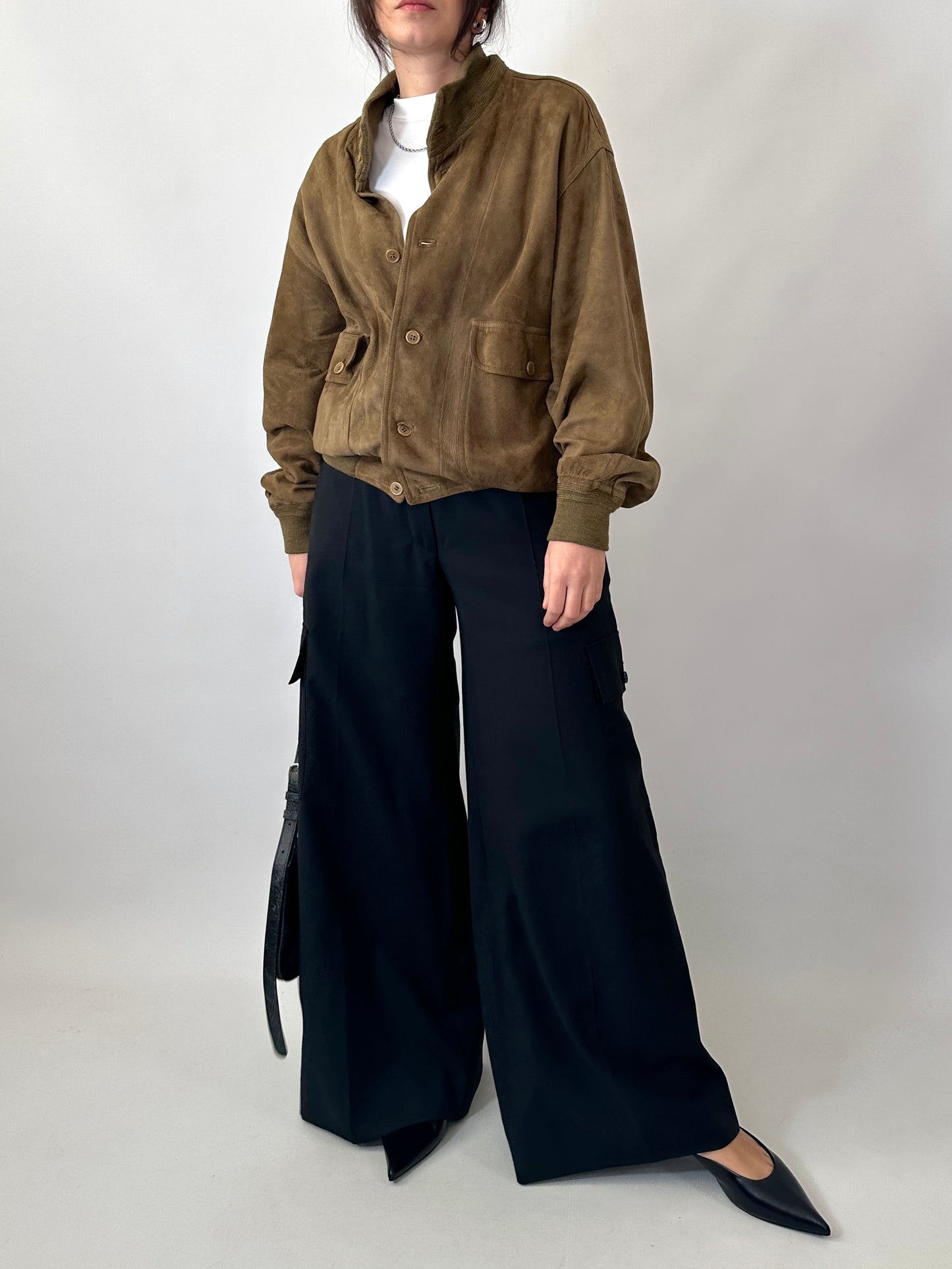 Real suede khaki bomber