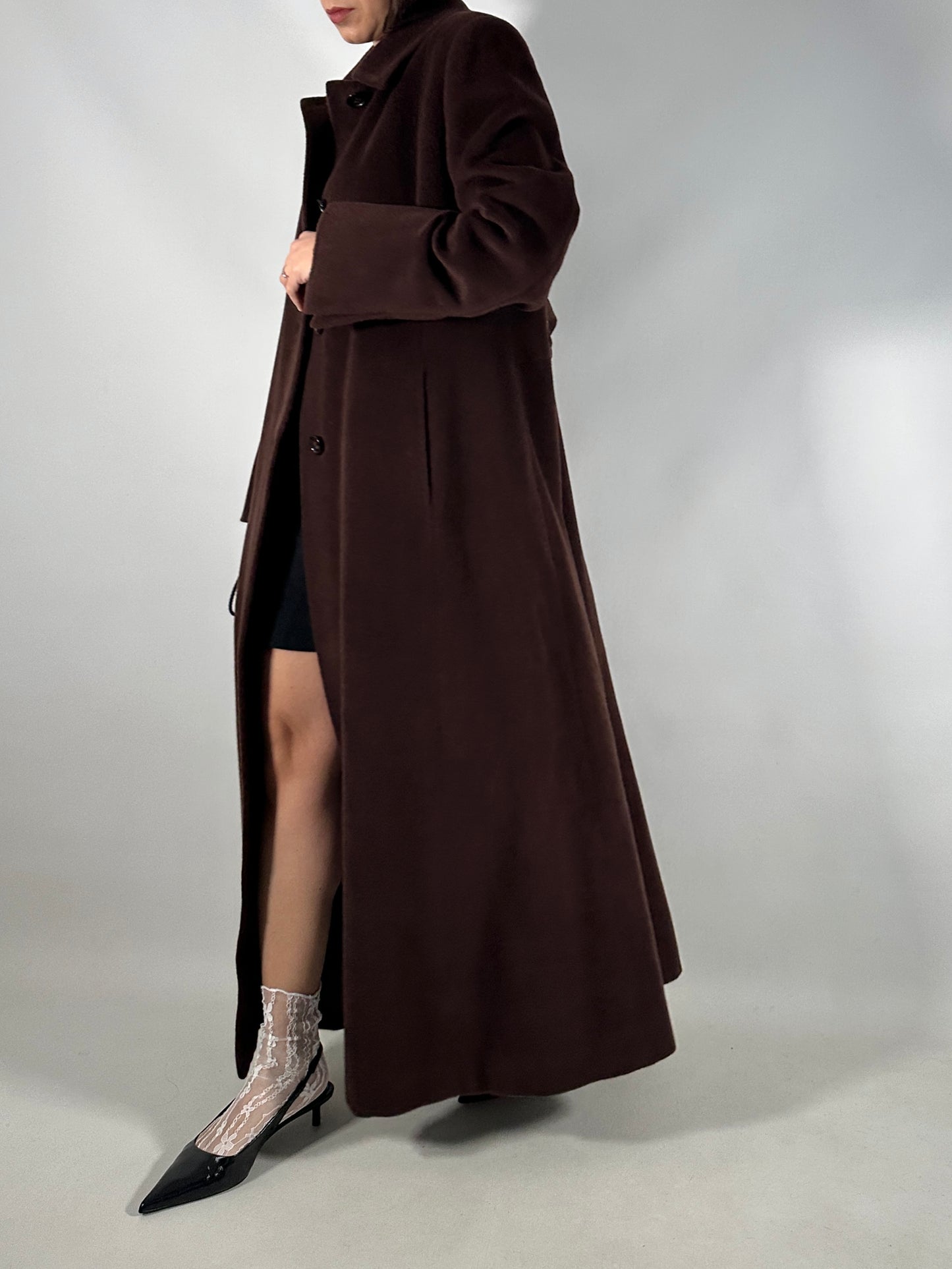 Vintage Extra Long Brown Piacenza Wool Coat