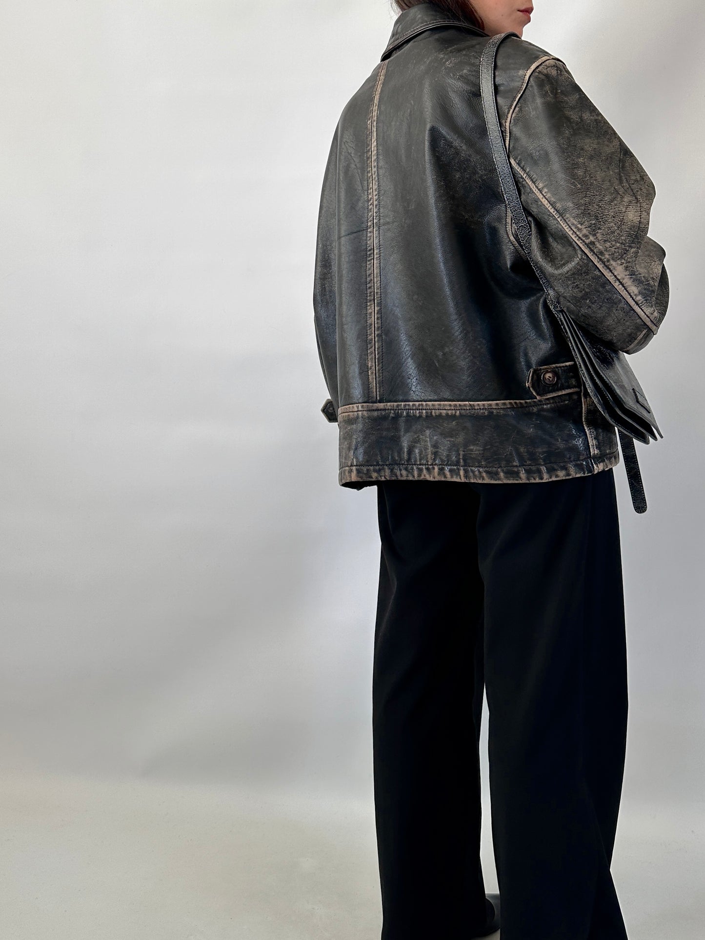 Distressed leather Harrington jacket