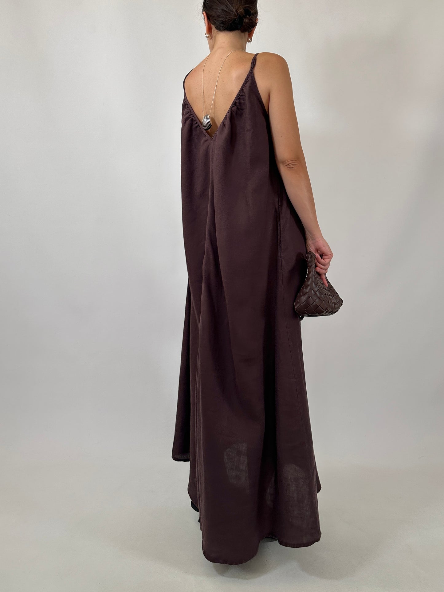 Chocolate Brown 100% Linen Maxi Dress