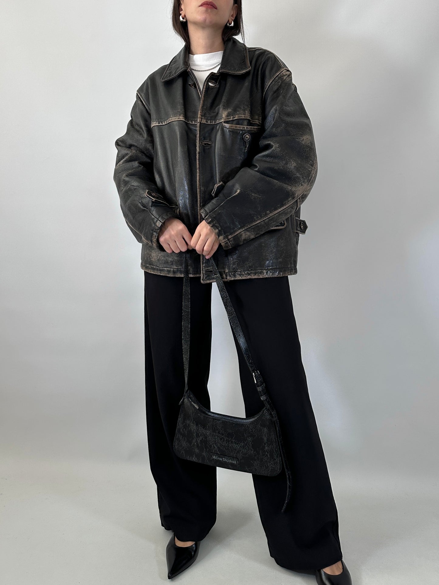 Distressed leather Harrington jacket