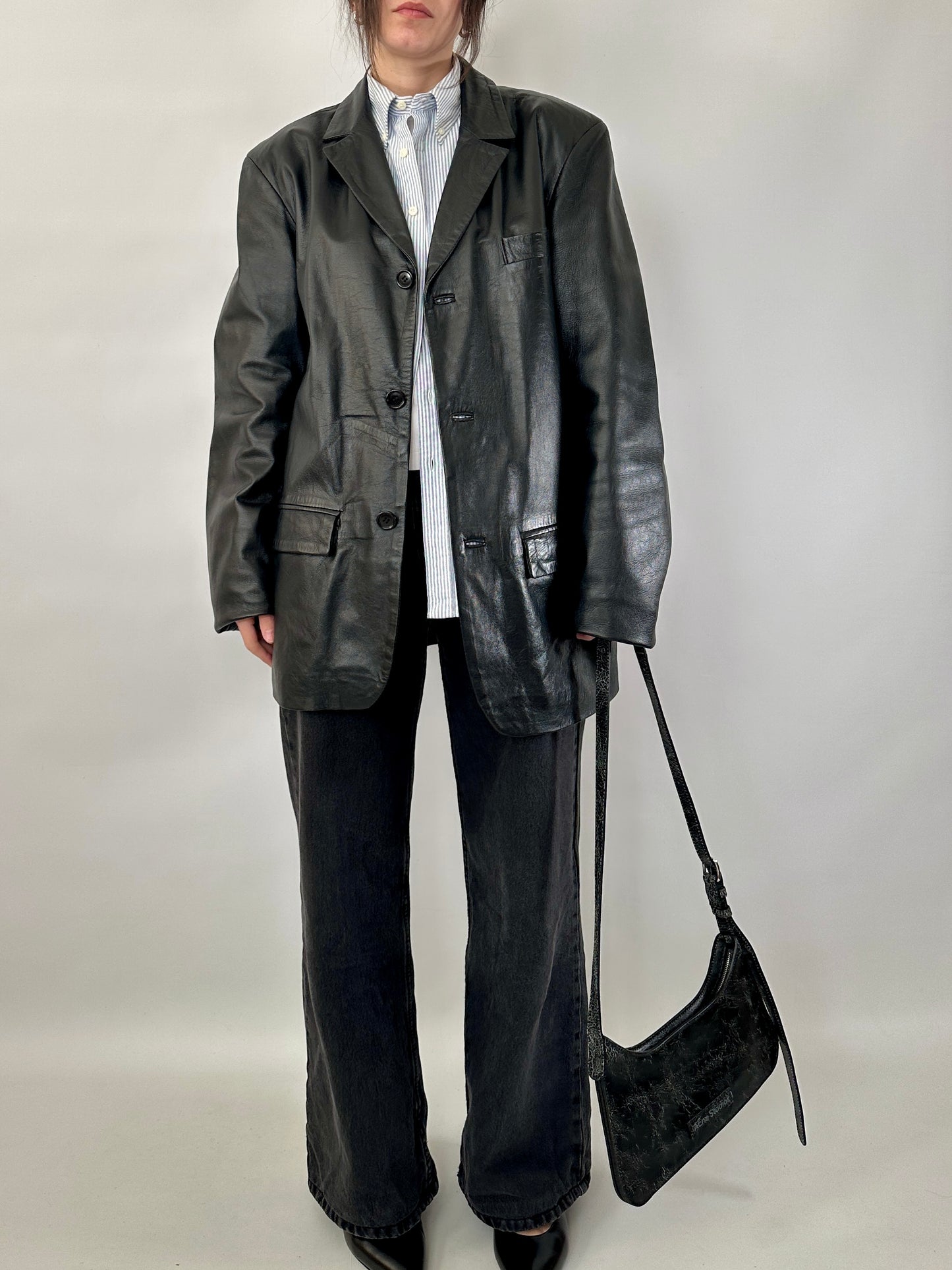 Genuine leather oversize blazer