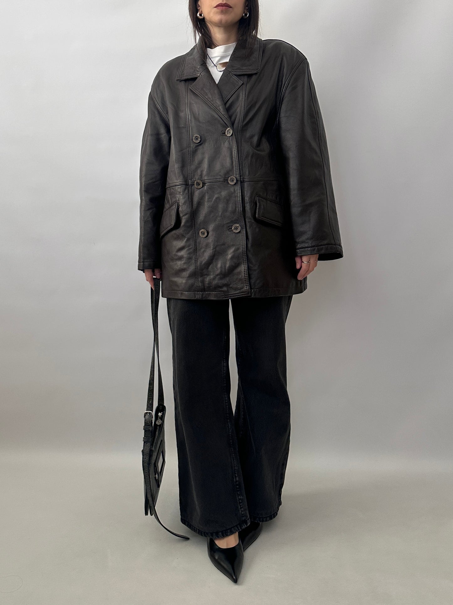 Vintage Soft Leather Double-Breasted Jacket