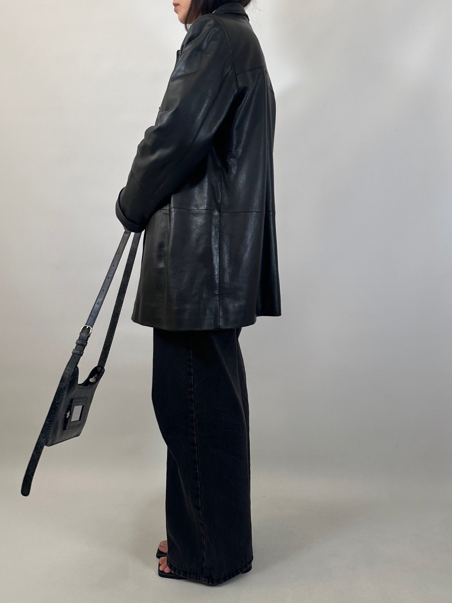 Minimal Black Leather Coat