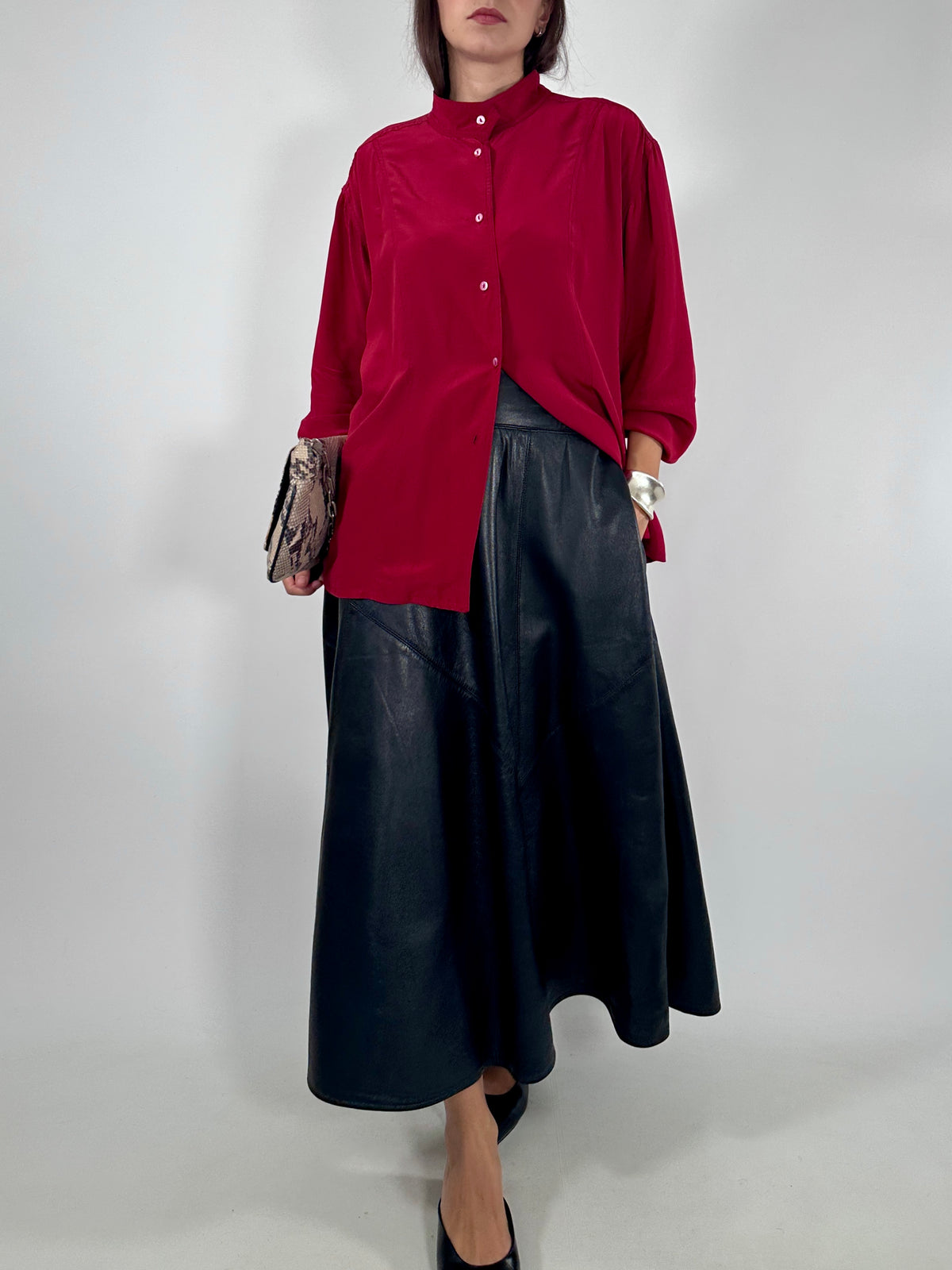 Vintage Black Leather Maxi Skirt