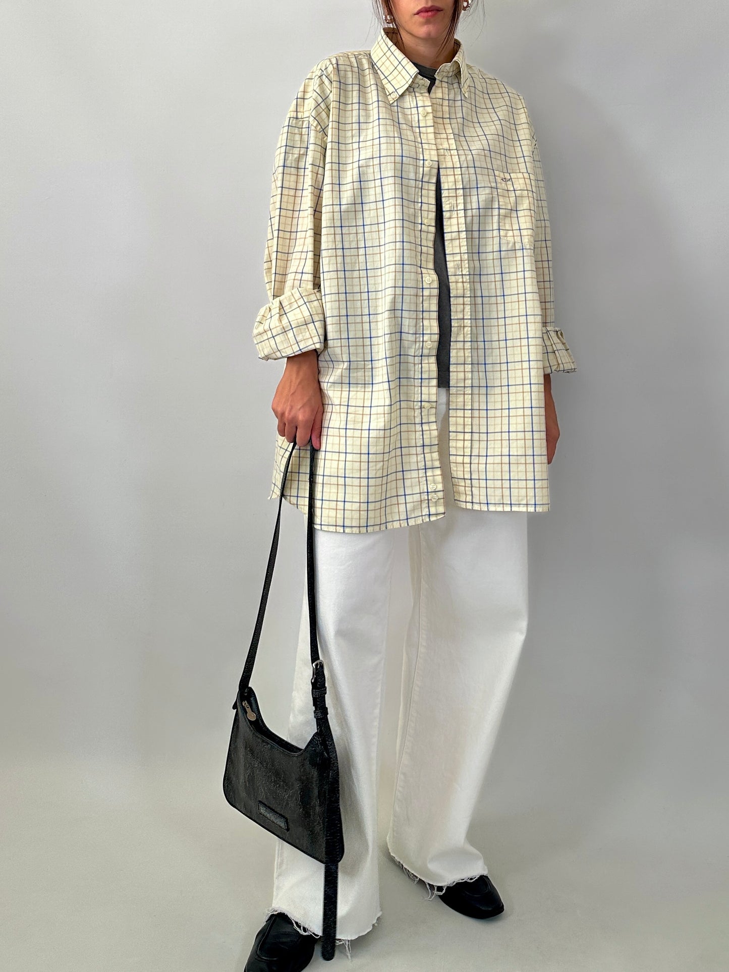 Butter yellow casual checked shirt