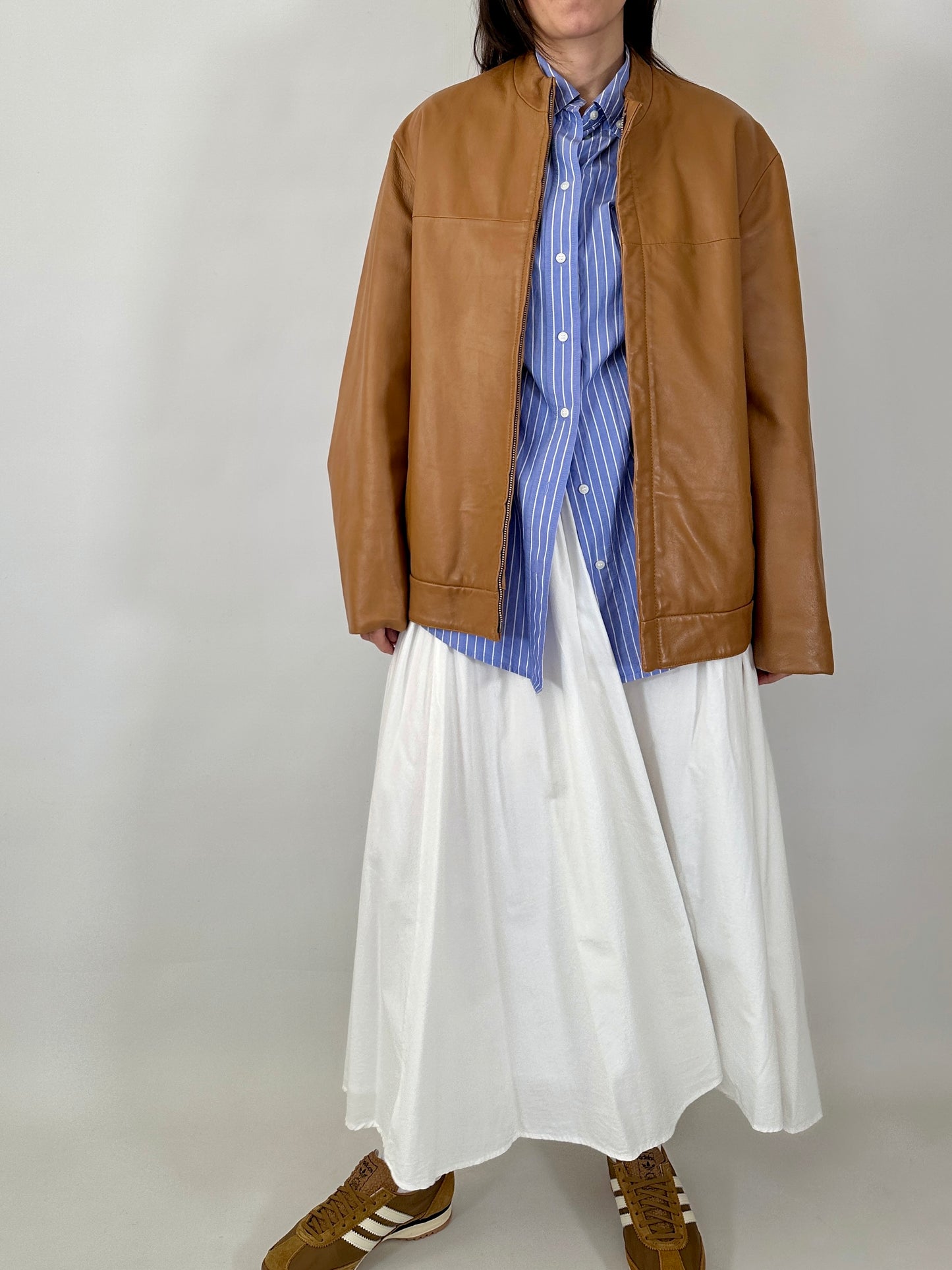 Biscuit oversized leather jacket