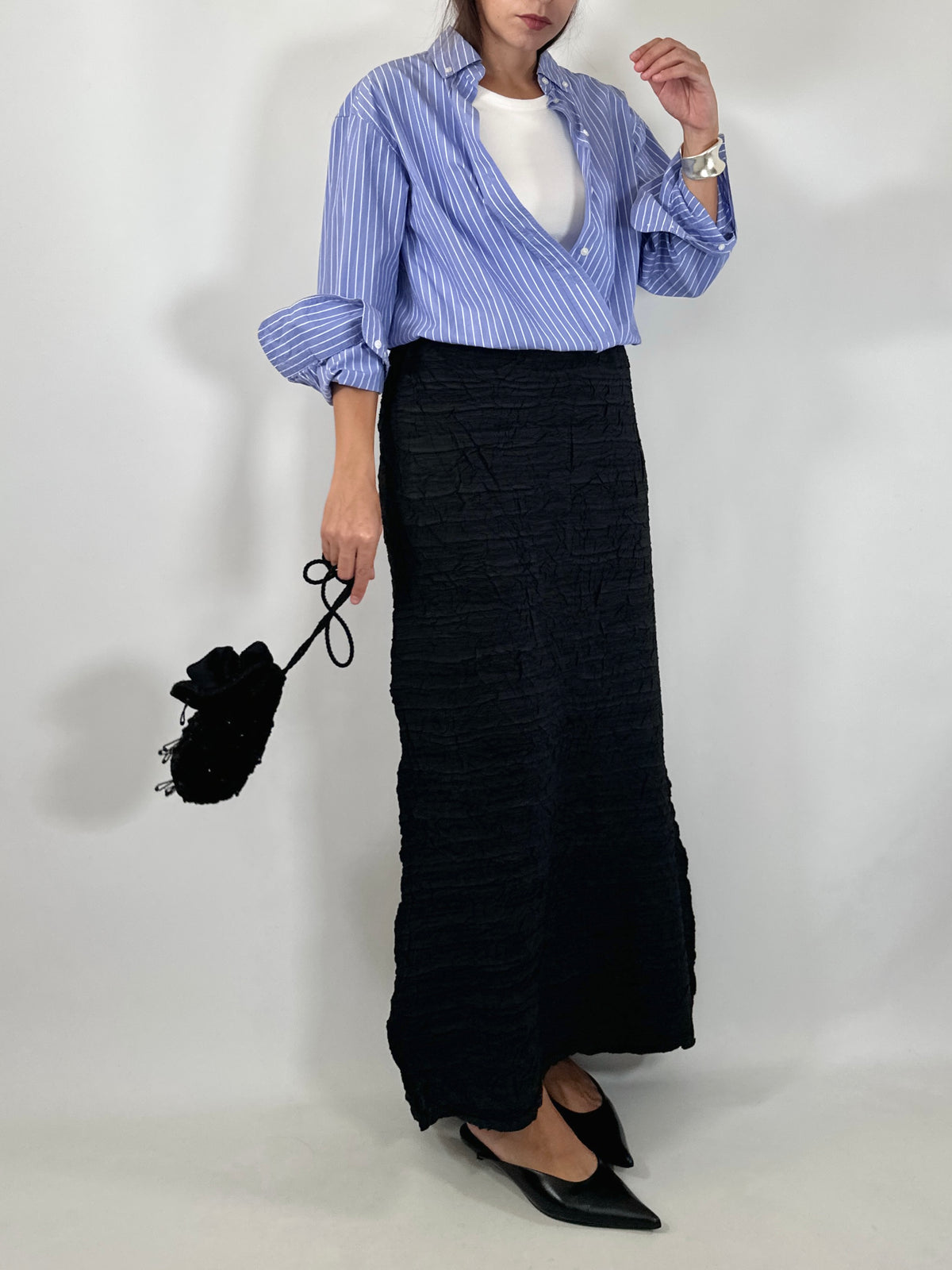 Black Crinkled Maxi Skirt