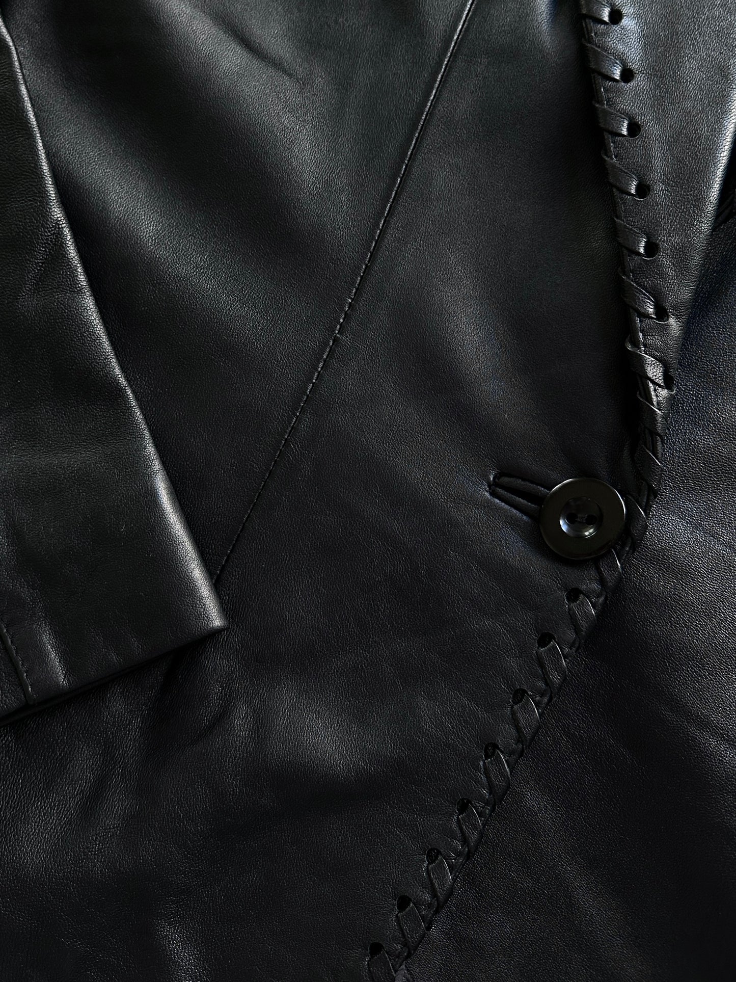 Vintage Stitched Slim Leather Blazer