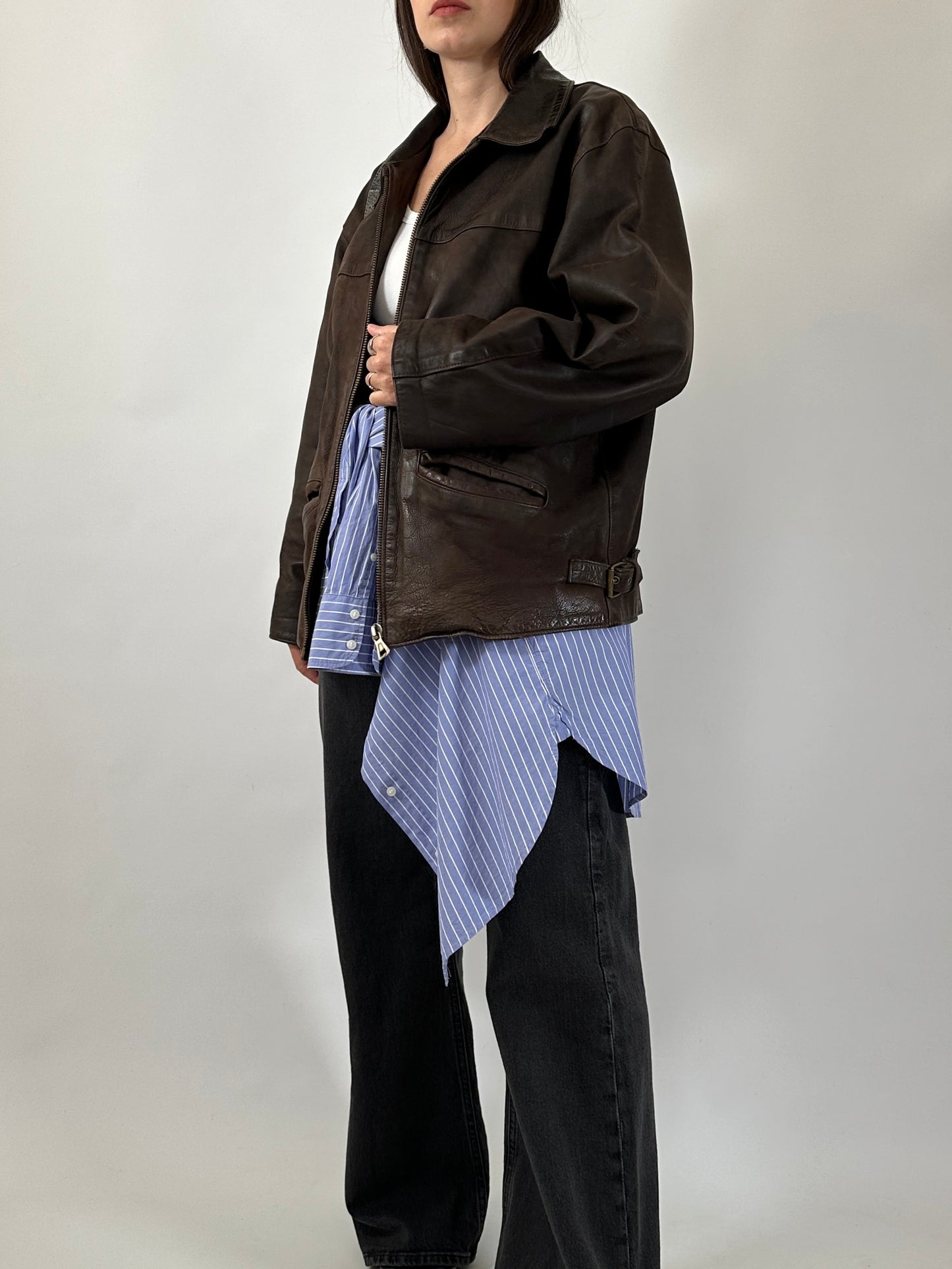 Vintage Brown Zip-Up Leather Jacket