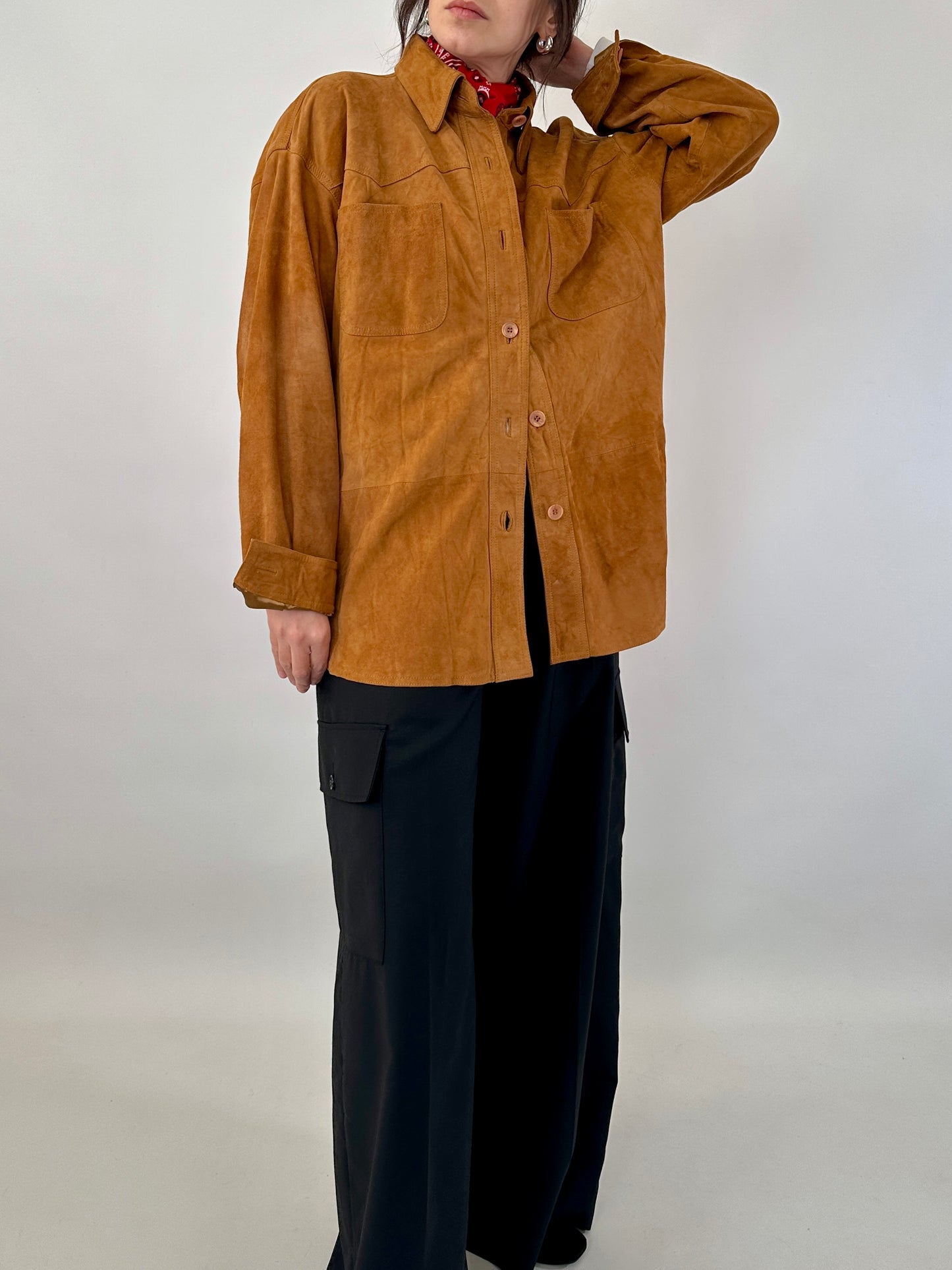 Vintage overshirt in tan real suede