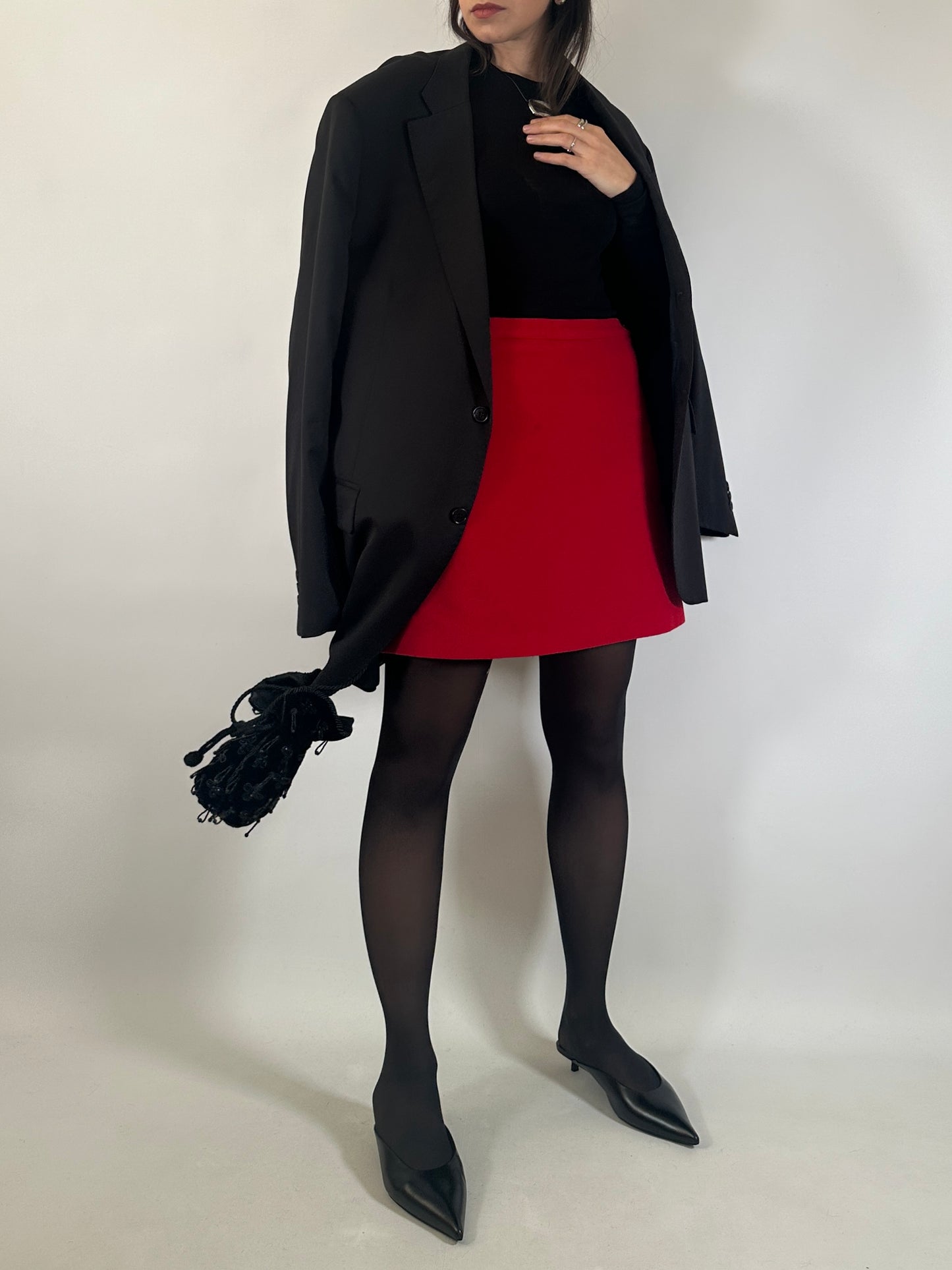 Red Wool Mini Skirt