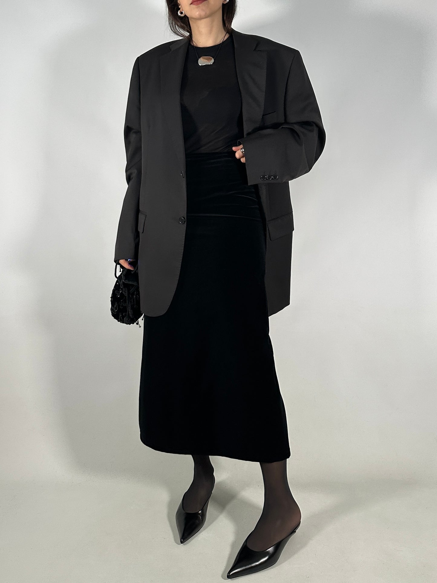 Long Velvet Skirt with Back Slit